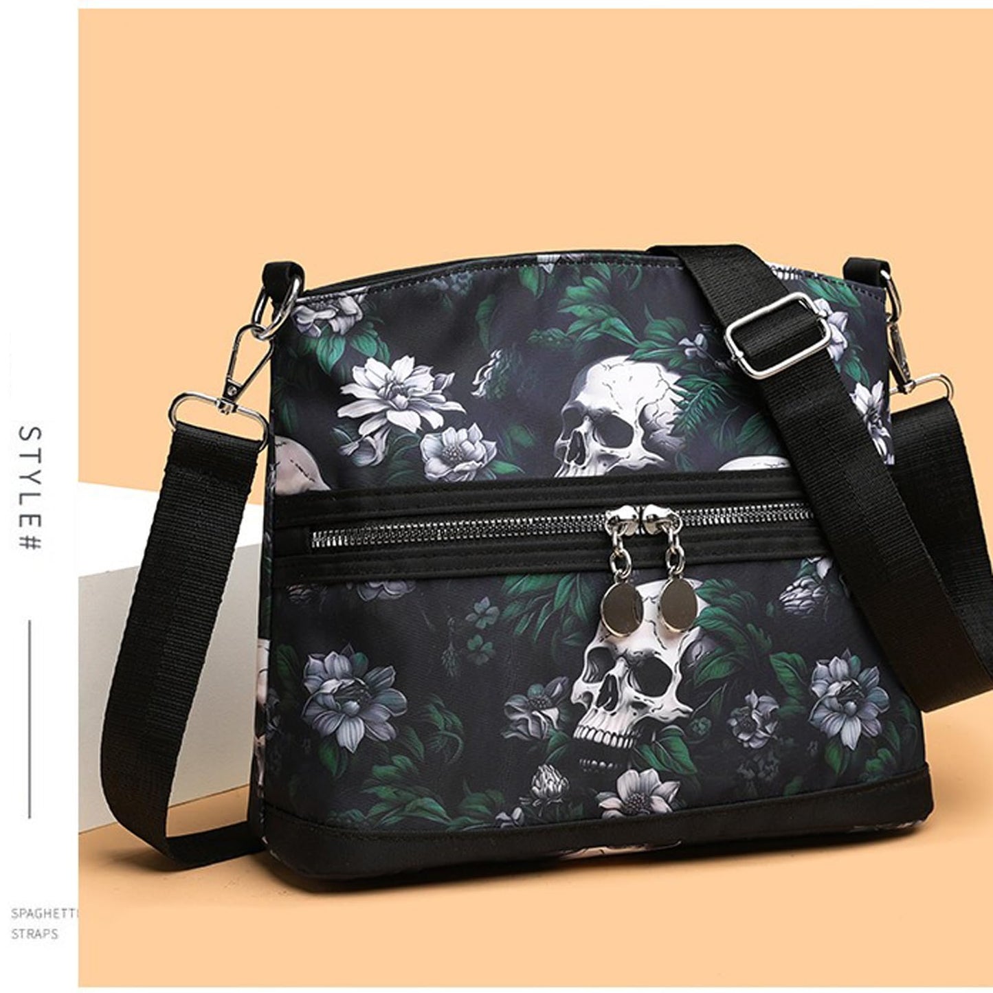 MEOKIM Women's Skull Shoulder Bag, Gothic Skull Wallet Y2k Backpack Street Hippie Backpack (green,One Size)