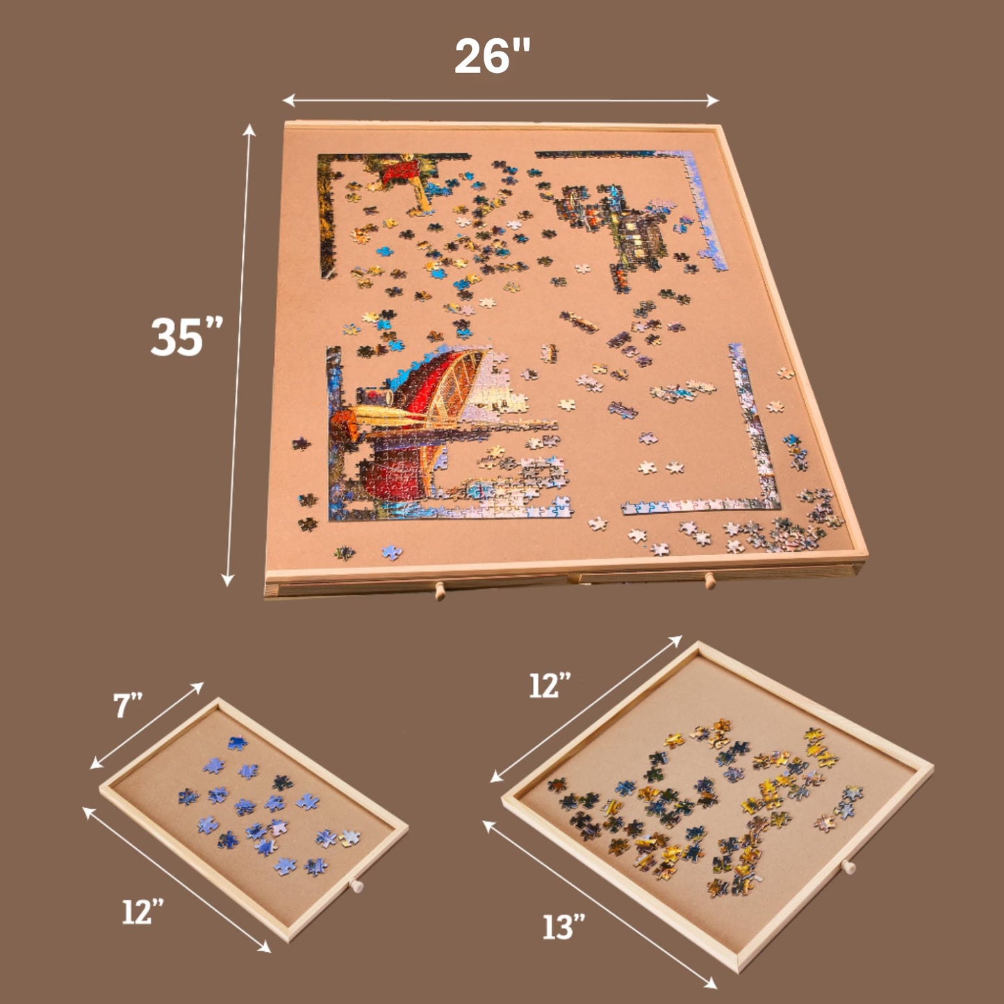 1500 Piece Rotating Puzzle Board – Wooden Jigsaw Table with 6 Storage Drawers & Cover, Family Game Night Puzzle Organizer