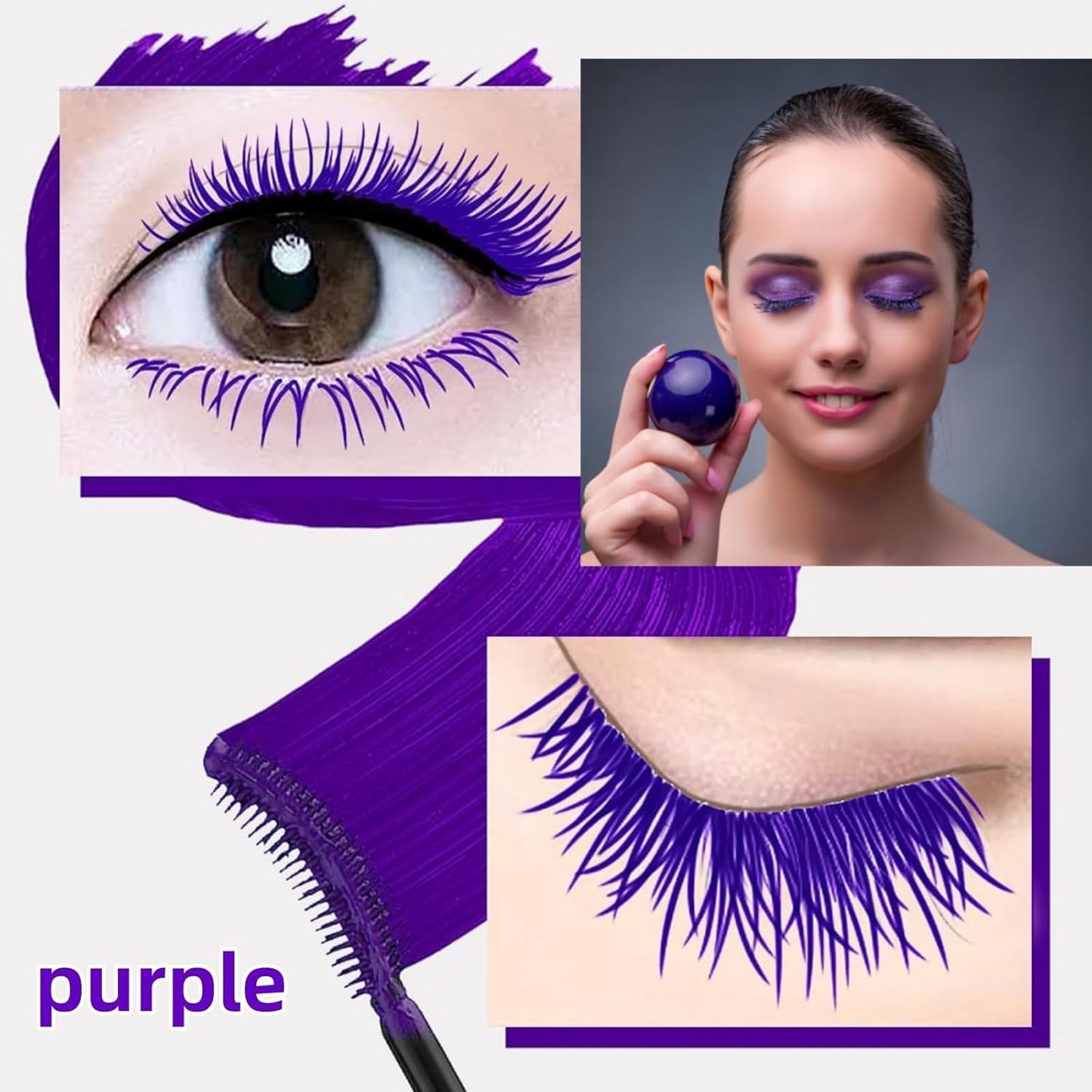 LGSZGDCN 2 PCS Purple Cat eye mascara Colored Makeup Waterproof Fast Dry Eyelashes Curling Lengthening Makeup Eye Lengthening, Lifting, Curling