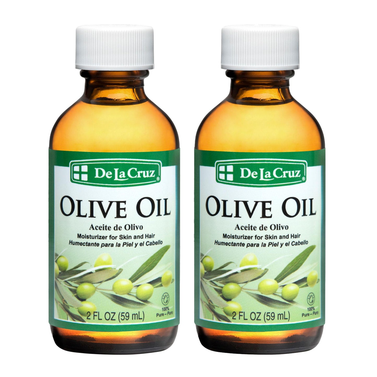 De La Cruz Pure Olive Oil - Natural Expeller Pressed Olive Oil for Hair and Skin - Lightweight Body Oil for Dry Skin 2 Fl Oz (2 Bottles)