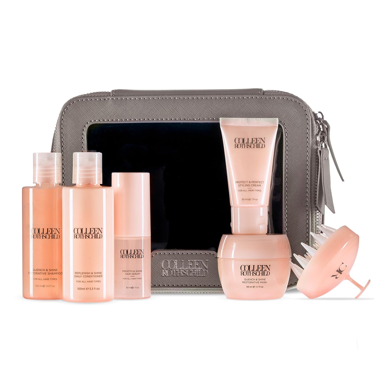 Colleen Rothschild Quench & Shine Travel Essentials Set | 7-Pc Kit for Trial or Travel | Complete Hair Care Routine (7 Count)