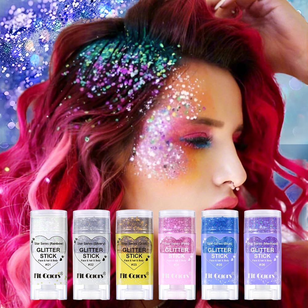 Waterproof St. Patrick’s Day Green/Purple Hair & Face Glitter Stick | Sparkling Gold Body Glitter Gel | Festival Rave Accessories for Women & Kids