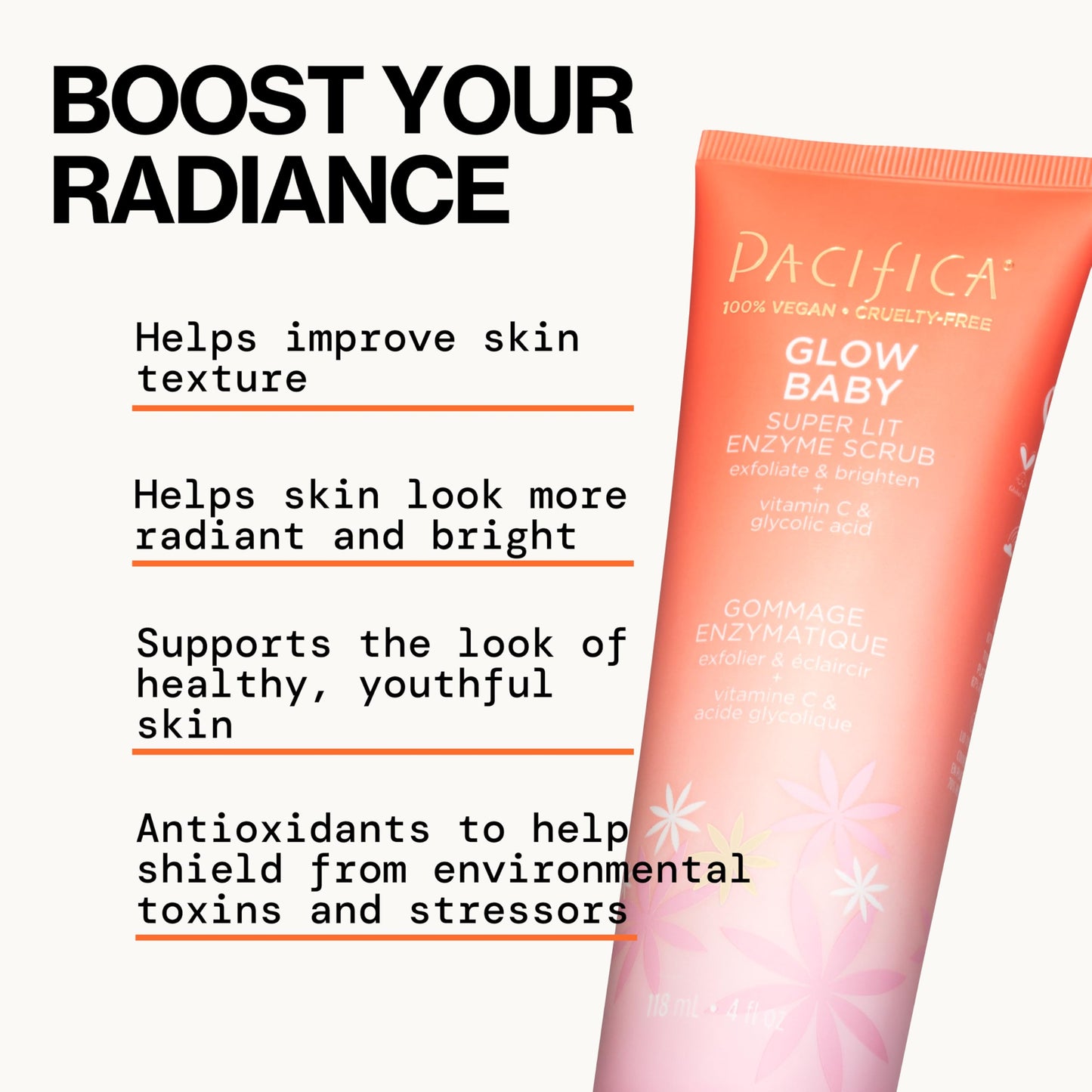 Pacifica Glow Baby Exfoliating Face Scrub, Brightening Enzyme Facial Cleanser w/Vitamin C & Glycolic Acid for Radiant Smooth Skin, Unclogs Pores