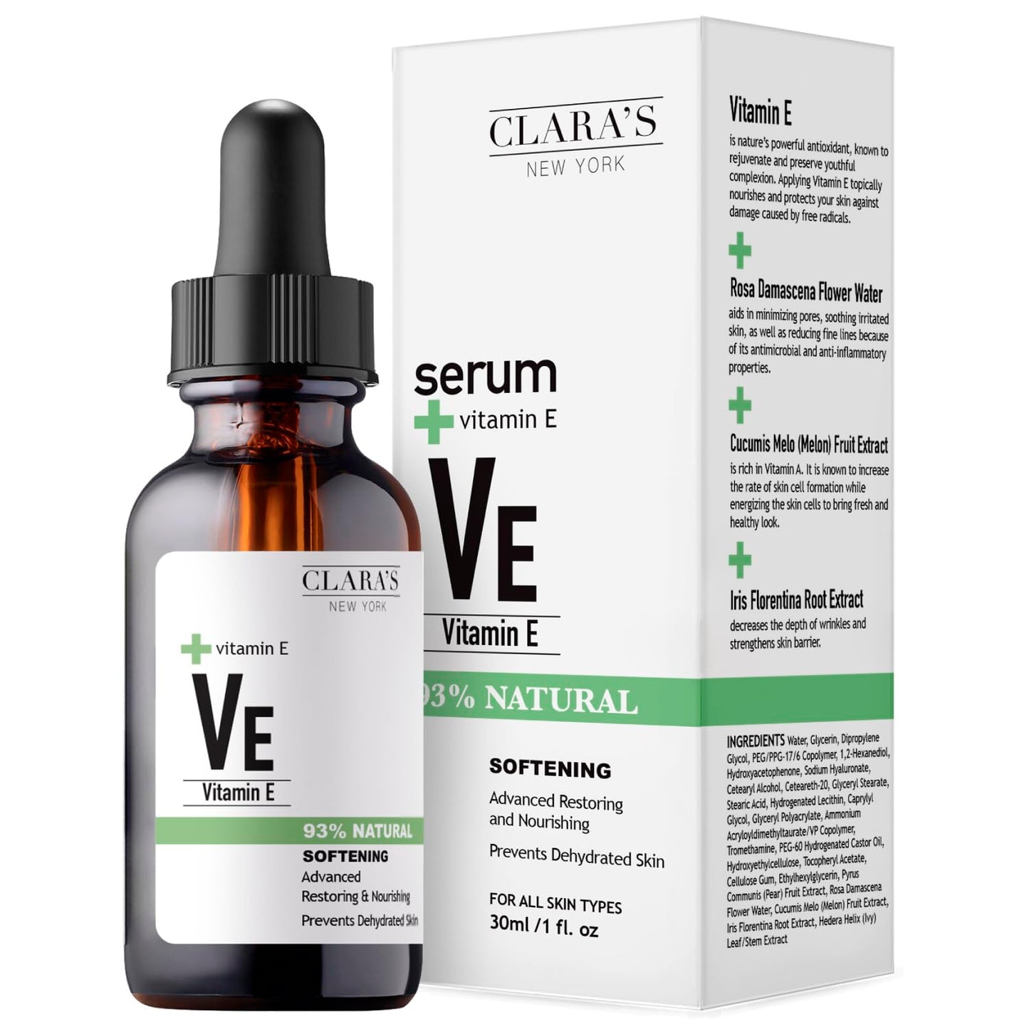CLARA'S NEW YORK | Softening Vitamin E Facial Serum | Protecting Skin Barrier, Smoothing, Restoring and Nourishing | Non-greasy, Lightweight Formular