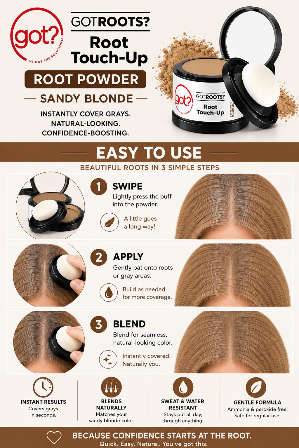 Sandy Blonde Root Cover Up Powder - Instant Gray Root Touch Up & Hairline Powder for Sandy Blonde Hair - Works on Thinning Spots & Eyebrows - 0.14 Oz