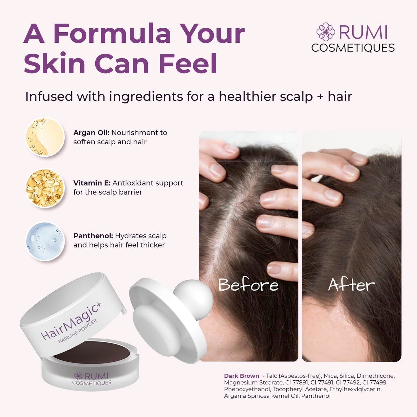 Rumi Cosmetiques HairMagic+ Root Touch Up Powder for Mature Women - Instant Gray Hair Coverage & Hairline Filler - Water-Resistant, Natural Finish