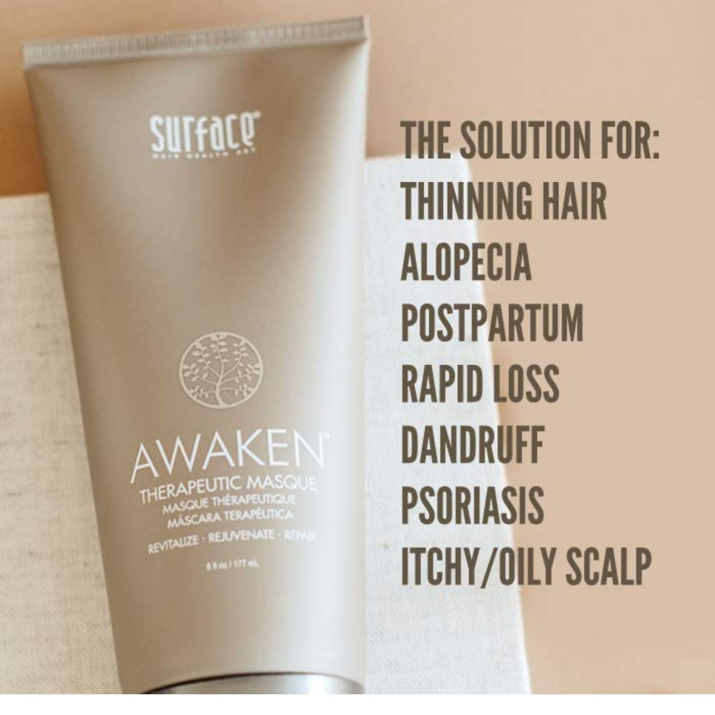 SURFACE Hair Awaken Therapeutic Masque, Scalp And Hair Rejuvenating Mask for Thinning Hair, 6 Oz.