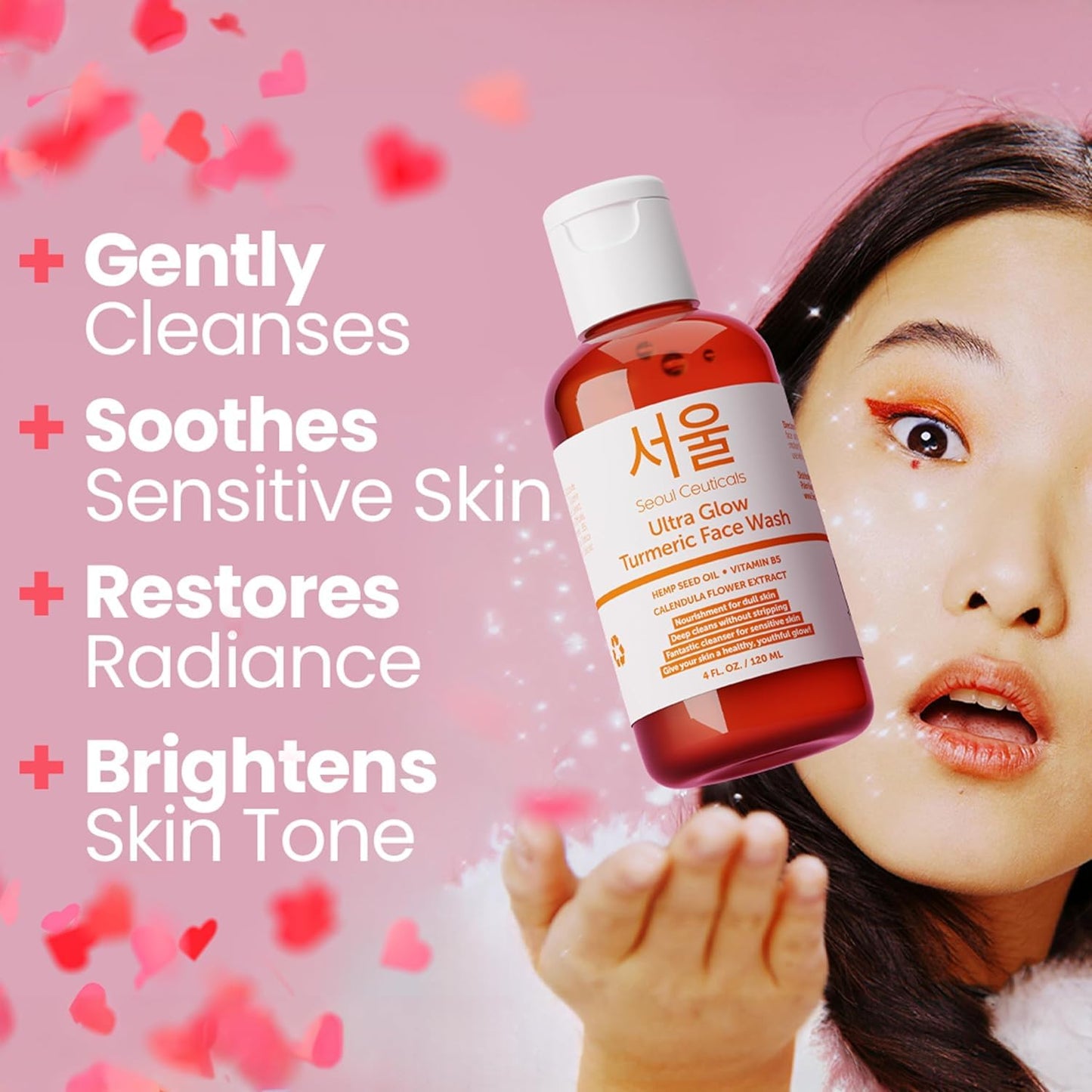 SeoulCeuticals Korean Turmeric Face Wash Cleanser - Vegan Cruelty Free Korean Skincare Facial Cleanser - K Beauty Skin Care for Dry Sensitive Skin 4oz