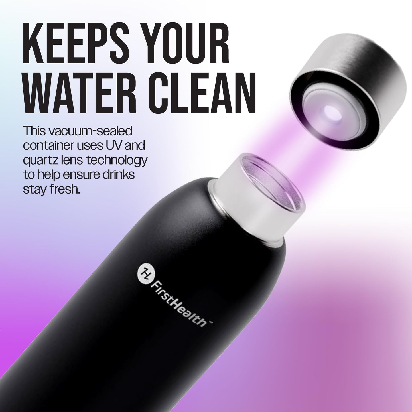 FIRSTHEALTH UV Self-Cleaning Water Bottle, 18oz Insulated Stainless Steel Tumbler with UV-C Purifier, Rechargeable Self-Sterilizing Cap, Kills 99.9%…
