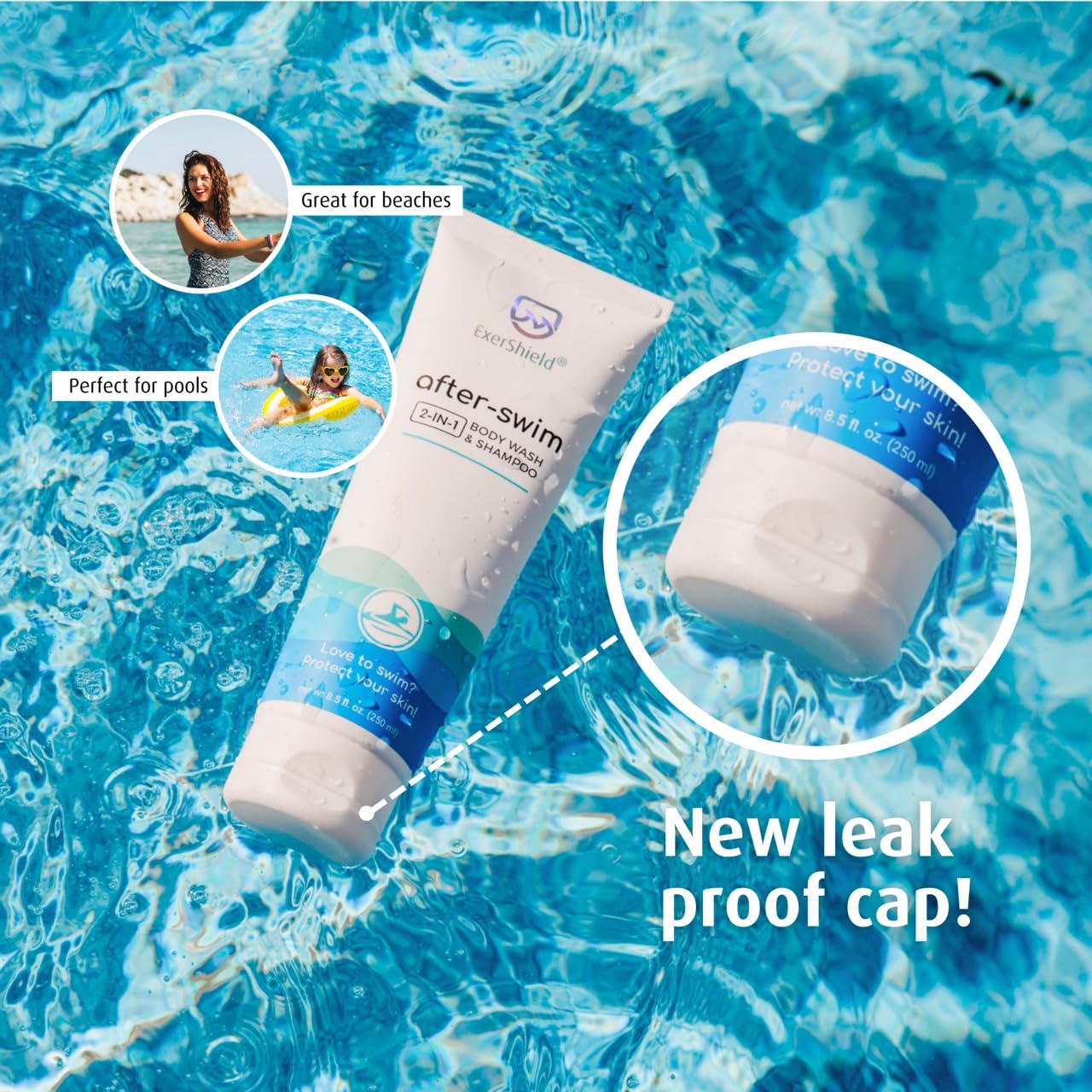 Exershield 2 in 1 Chlorine Body Wash and Chlorine Shampoo for Swimmers - After Swim Chlorine Odor Removal Body Wash and Swimmer Shampoo; NEW IMPROVED