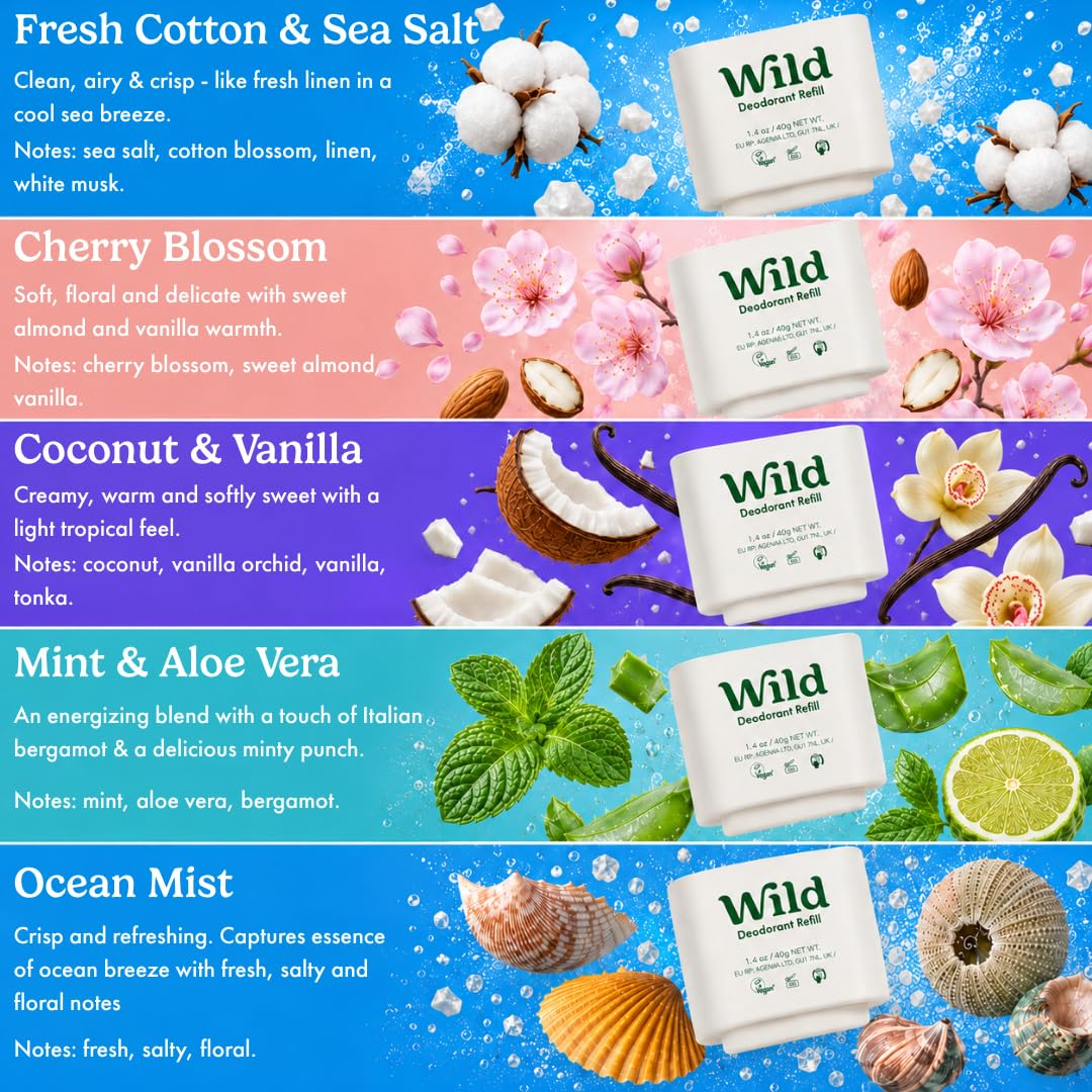 Wild Aluminum Free Natural Deodorant Ultimate Starter Kit - Bee Print Case - Natural Ingredients & 24 Hour Odor Protection - Women's - Variety Beauty and Personal Care Wild