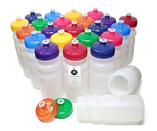 Rolling Sands USA Made 20 Ounce Sports Water Bottles - 24-Pack Bulk BPA-Free Blank Sports Bottles for Teams & Classrooms - Clear Frost Bottle/Variety