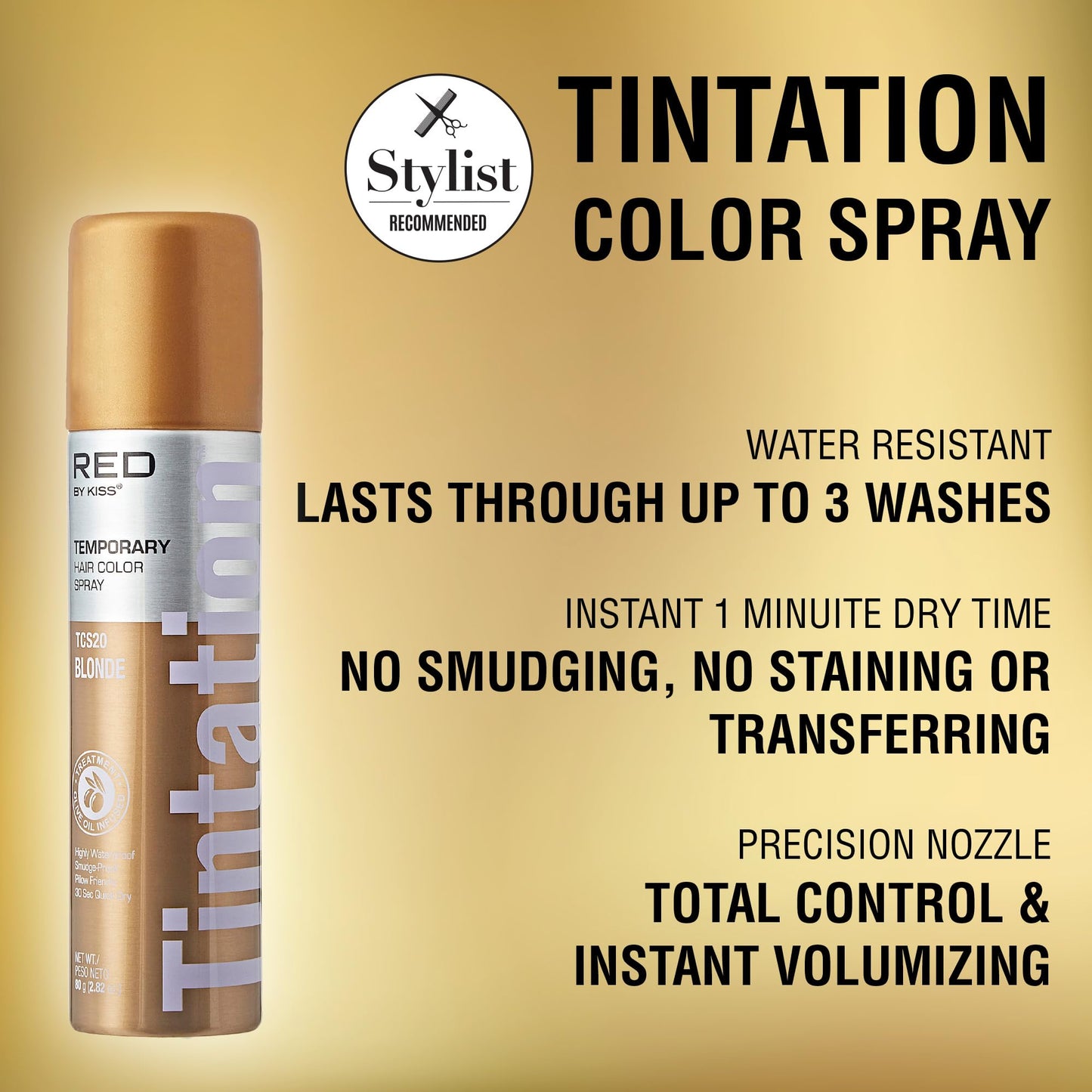 Red by Kiss Tintation Temporary Hair Color Spray, Instant Gray Root Touch Up Coverage, Water-Resistant & Smudge-Proof, Easy Wash Out, Barber