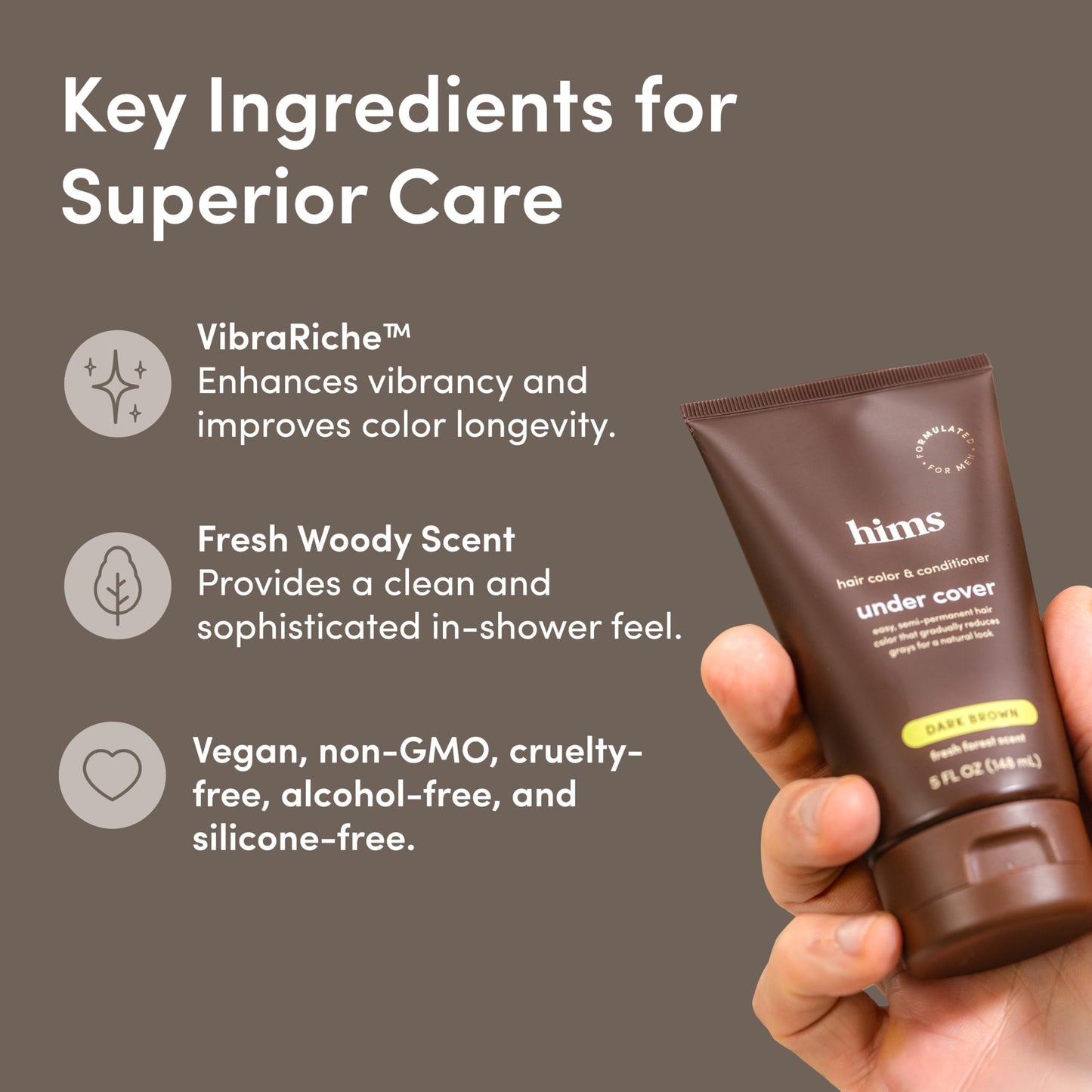 hims Under Cover Hair Color & Conditioner - With Argan Oil - Semi-Permanent In-Shower Hair Dye - Blends Grays Naturally - Sulfate-Free & Cruelty-Free