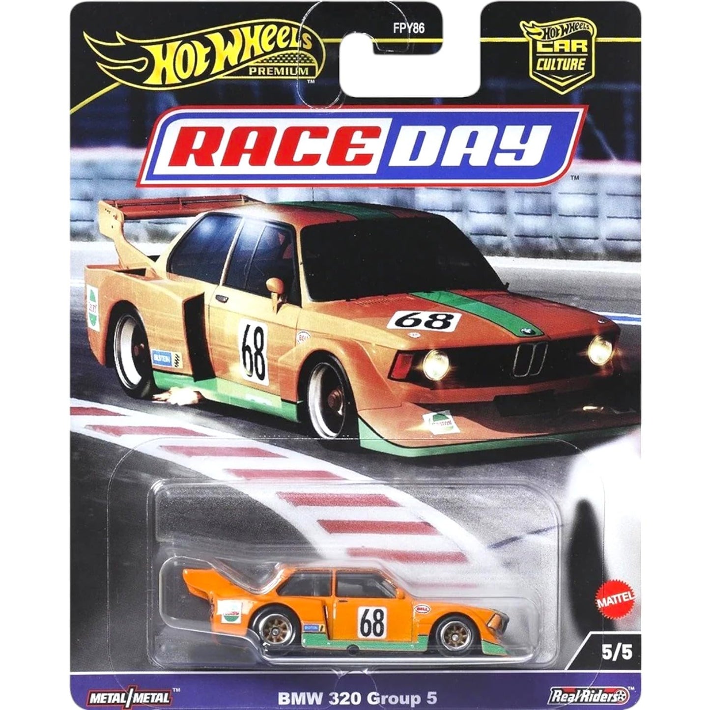 Hot Wheels Race Day Car Collection, 5-Pack Die-Cast Cars, Porsche 911 GT3, Corvette C8.R, Bentley Continental GT3, Nissan Z GT4, BMW 320 FPY86-961D