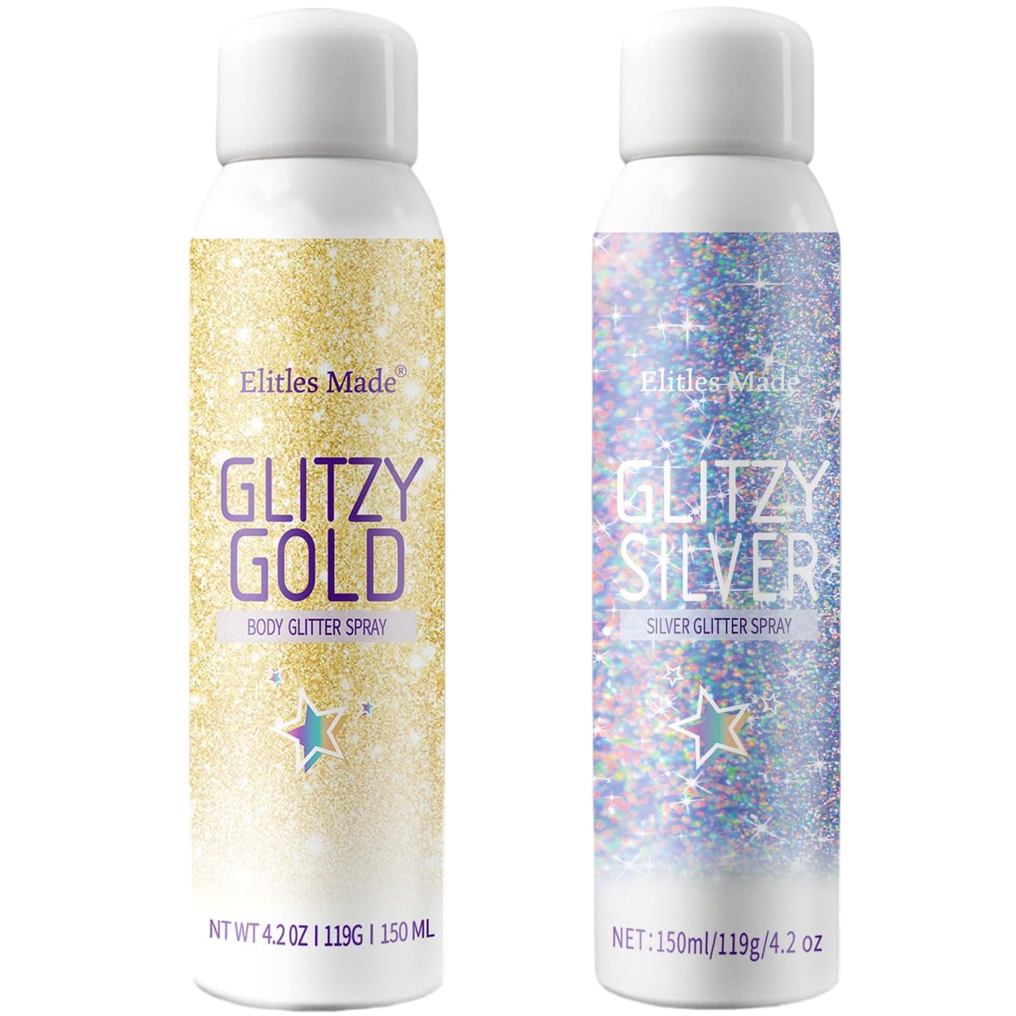 Elitles Made Hair Glitter, 2PCS Body Glitter Spray Glitter Hairspray for Kids Women, Long-Lasting Quick-Drying Holographic Glitter Spray for Hair