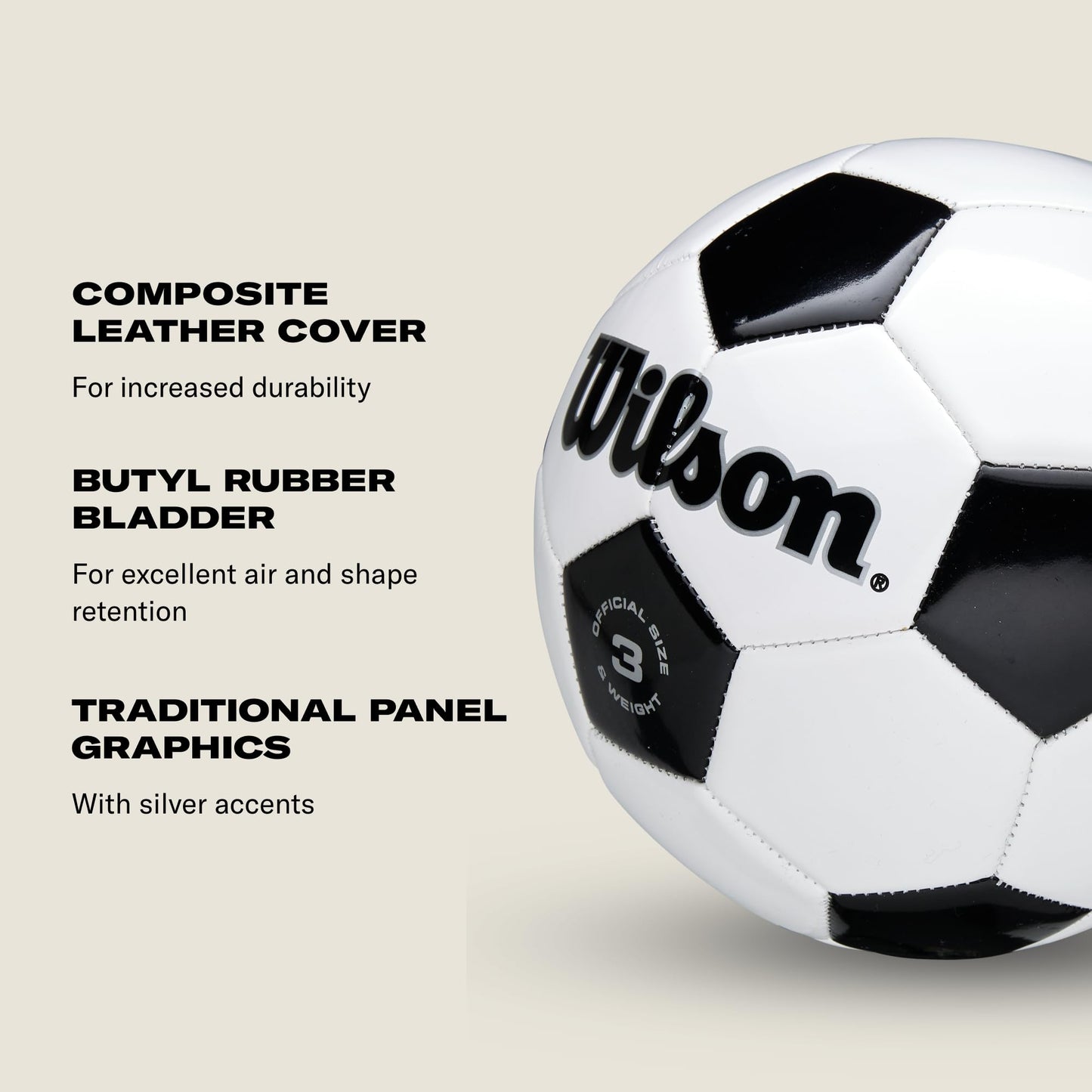 WILSON Traditional Soccer Ball - Size 5, Black/White