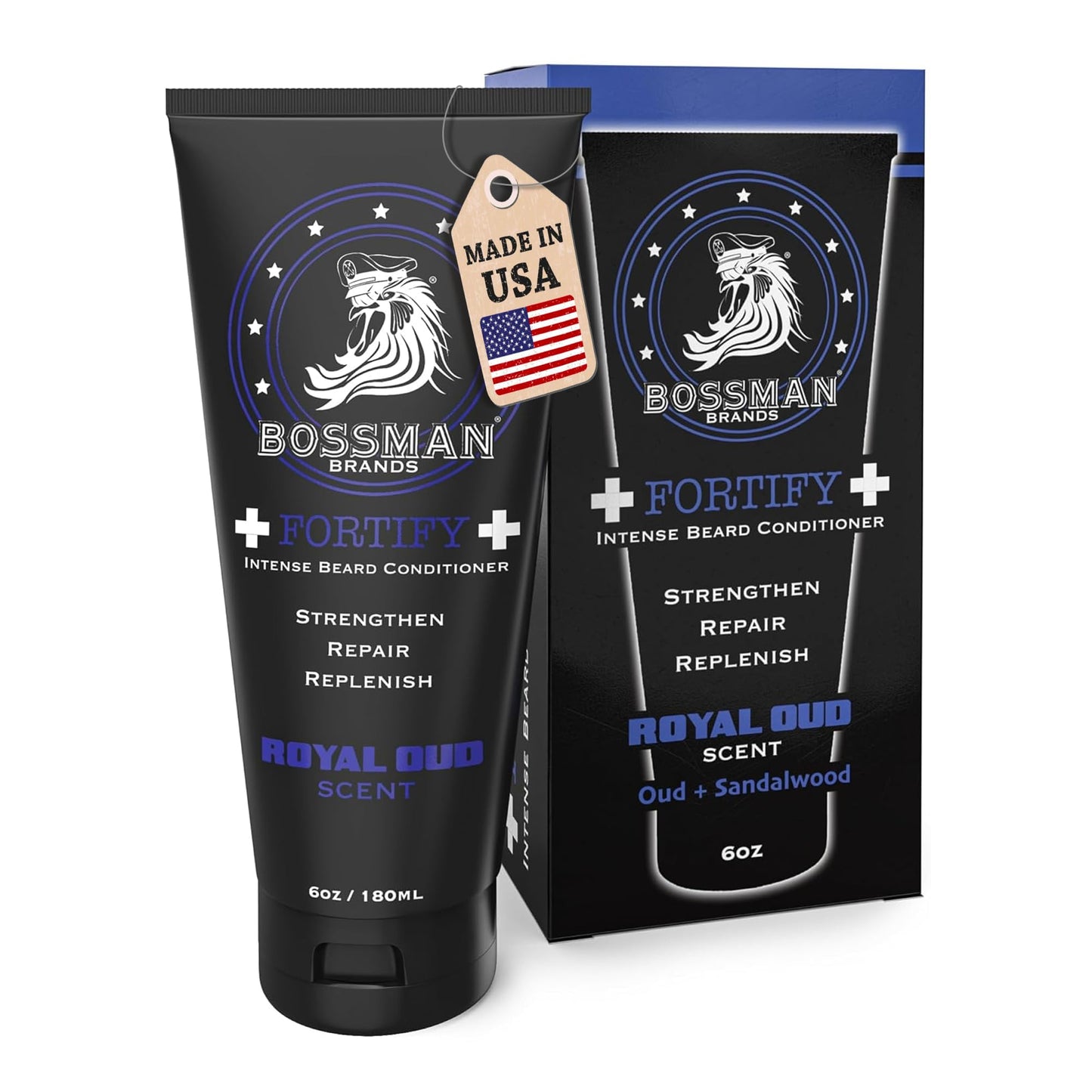 Bossman Fortify Intense Beard Conditioner for Men (Royal Oud Scent) - Moisturizes, Replenishes & Protects with Natural Ingredients - Thicker Formula