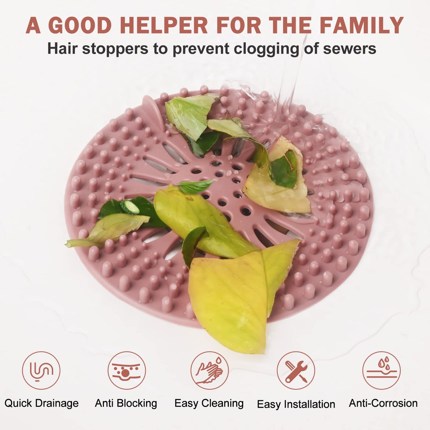 Gotega Sink Drain Strainers, Hair Catcher Shower Drain Covers, Flexible TPR Material, Multi-Color for Bathroom Tub, Shower & Sink, 5-Pack