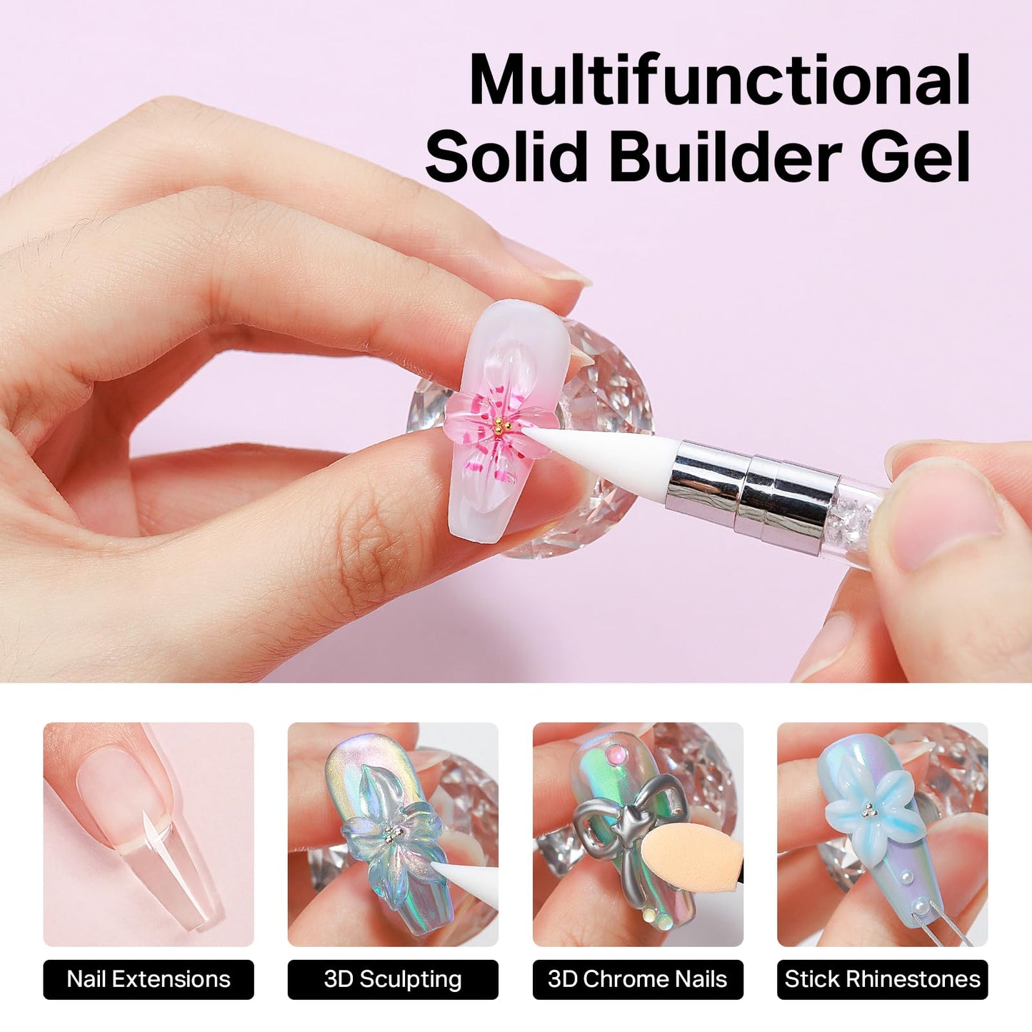 MIZHSE 2PCS 60g Clear and White Solid Builder Gel for Nails, 3D Sculpting Gel for Nail Art with Gold Silver Chrome Powder Nail Form Molding Builder Beauty and Personal Care MIZHSE