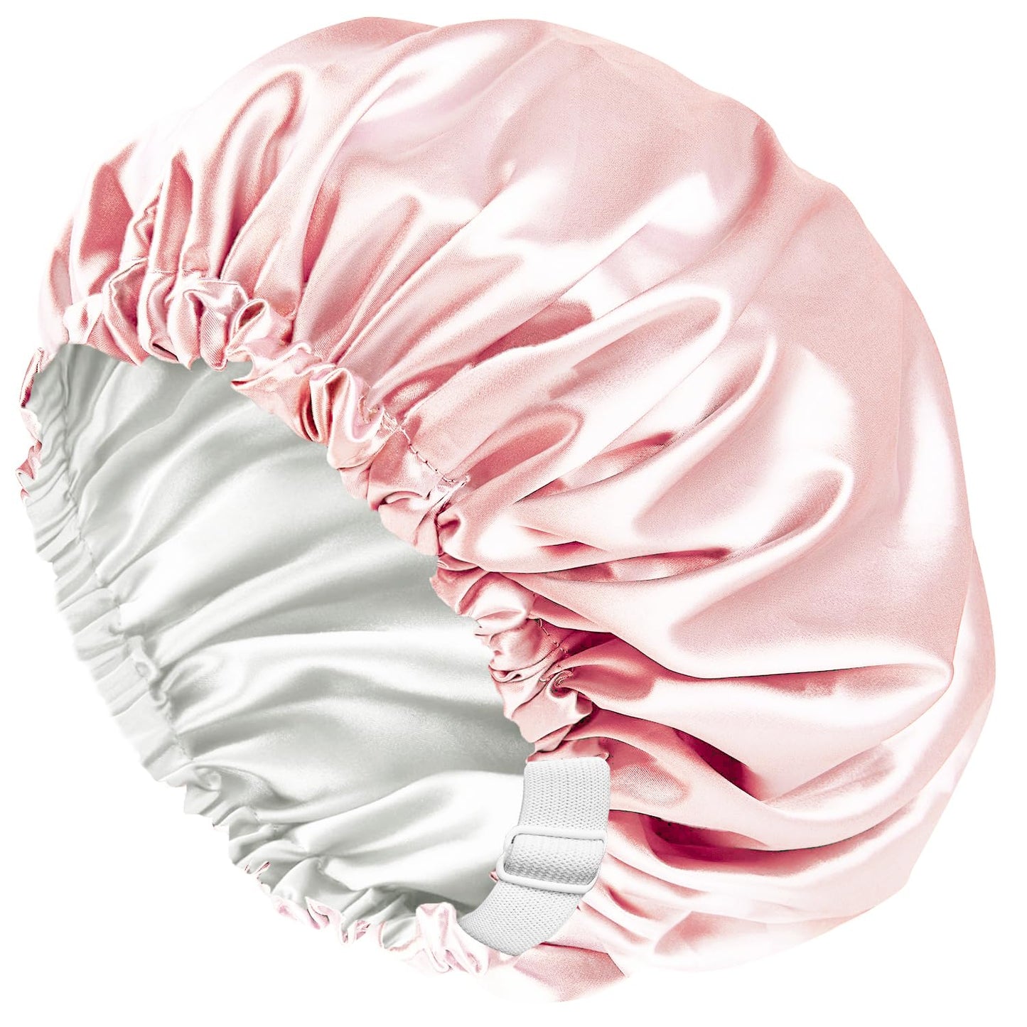 Amamba Shower Cap,100% Real Satin Lined Shower Cap for Women,Extra Large Reusable Waterproof,Adjustable Size&Long Hair Bath Caps
