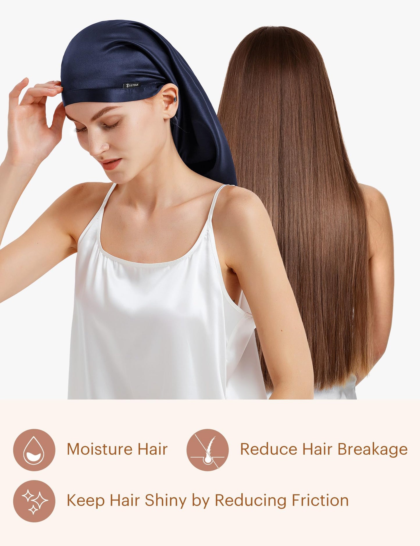 LILYSILK 100% Silk Bonnet Mulberry 19 Momme Silk Sleep Cap Long for Curly Hair Night Cap for Sleeping, Silk Hair Wrap for Women Navy Blue Beauty and Personal Care LilySilk
