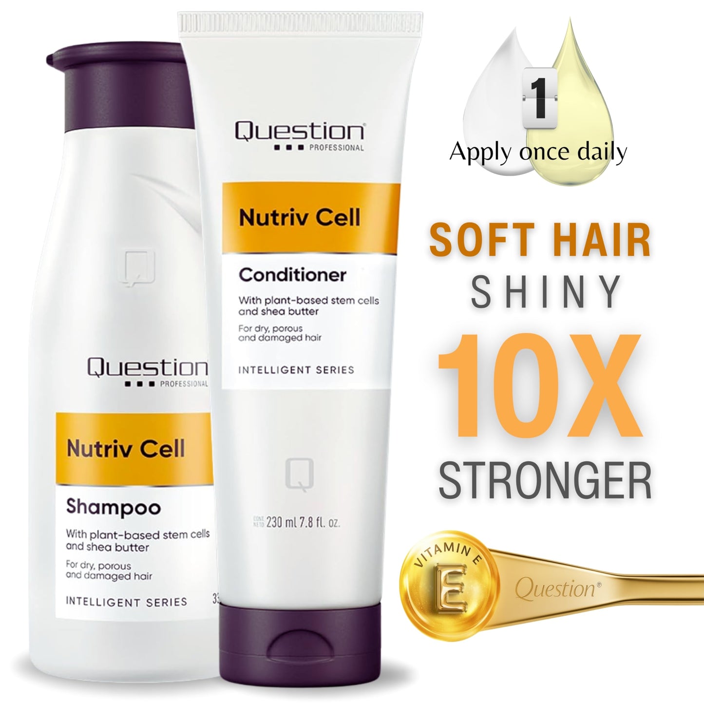 QUESTION PROFESSIONAL Sulfate Free Shampoo and Conditioner Set for Dry Damaged Hair with Shea Butter Plant Stem Cells Frizz Control Moisture Repair