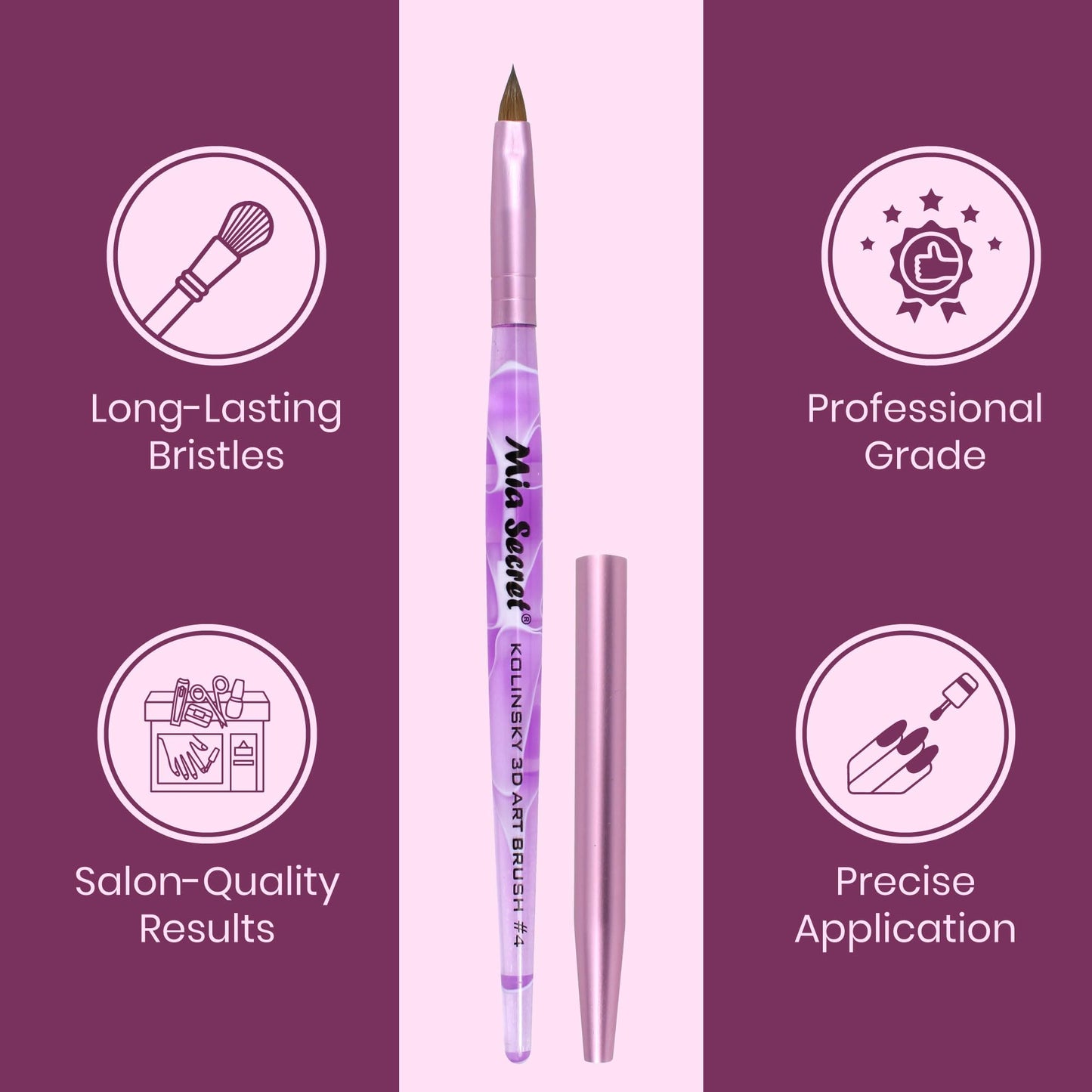 Mia Secret Kolinsky Art Brush - 4 Size - Purple - 3D Nail Art
