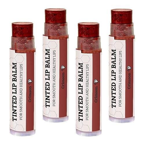 Earth's Daughter Tinted Lip Balm Crimson Color 4-pack, Beeswax, Coconut Oil, Cocoa Butter, Vitamin E, Moisturize and Beautify - Paraben Free