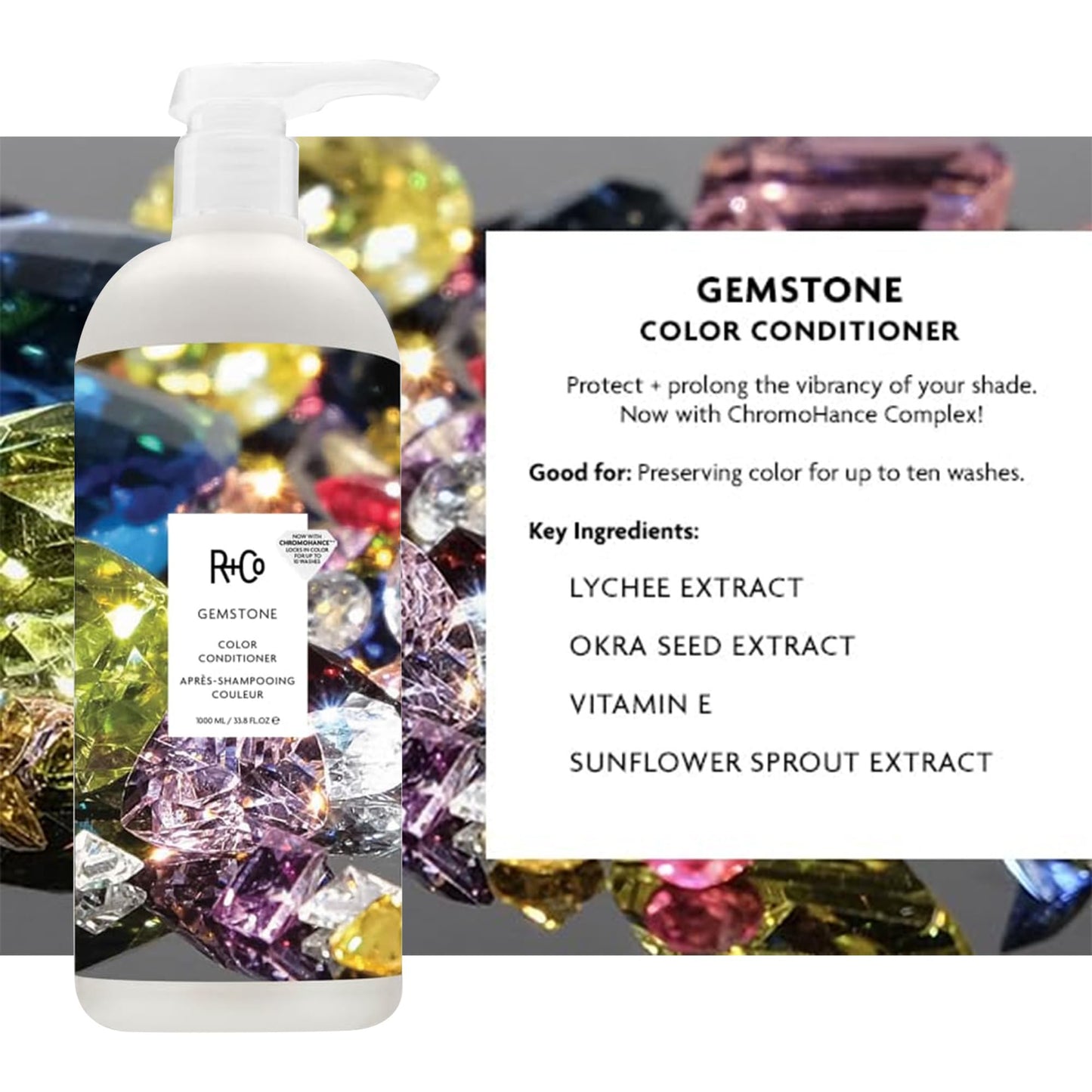R+Co Gemstone Color Shampoo and Conditioner Liter Set - Color Protection for Vibrant, Fade-Resistant Hair - Hydration, Shine & Sealed Split Ends