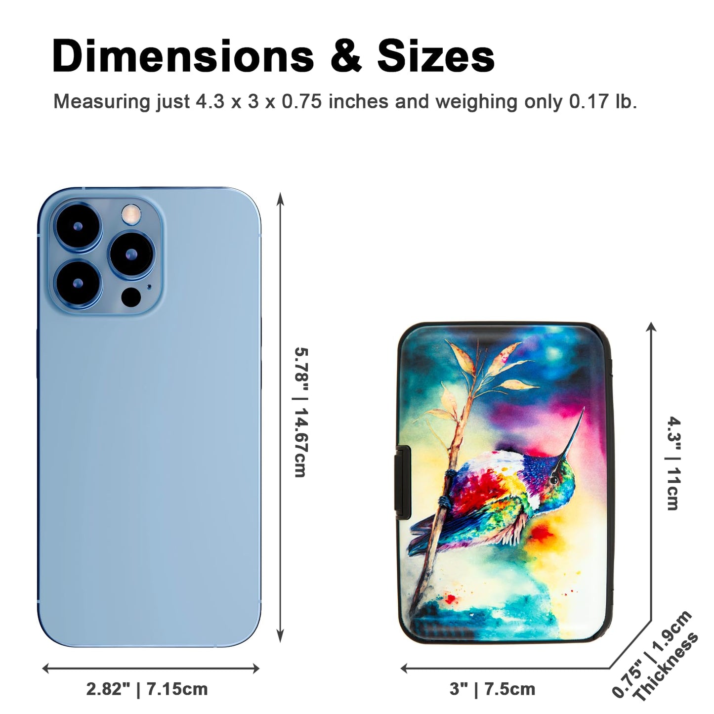Kaabao Credit Card Holder for Women Men RFID Blocking Wallet Small Business Metal Slim Mini Aluminum Hard Case (Watercolor Painting Hummingbird)