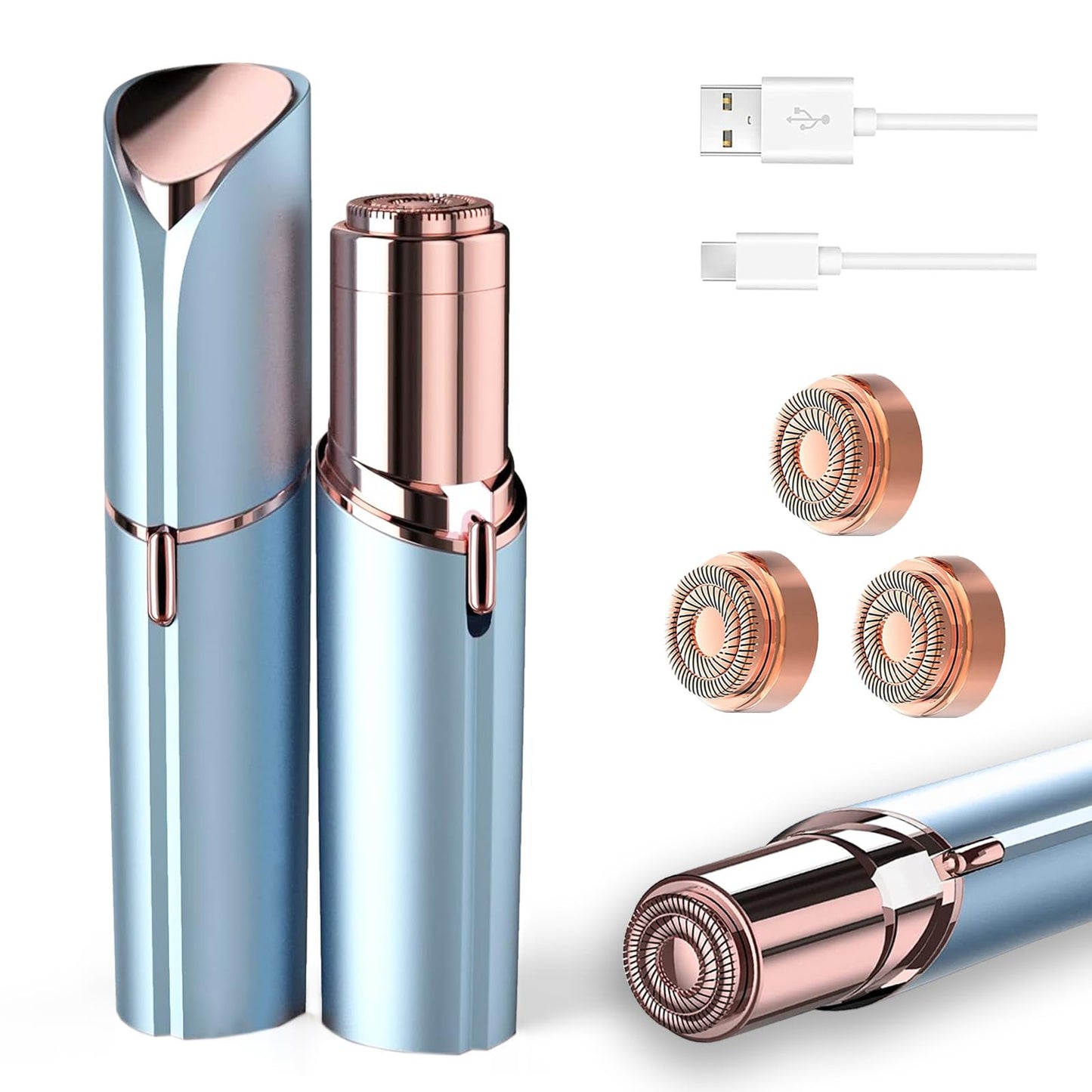 tuokiy Facial Hair Removal for Women, Painless Face Shaver for Womens, Face Razors for Lip, Chin with USB Rechargeable, Blue 3 PCS Heads Beauty and Personal Care tuokiy Default Title