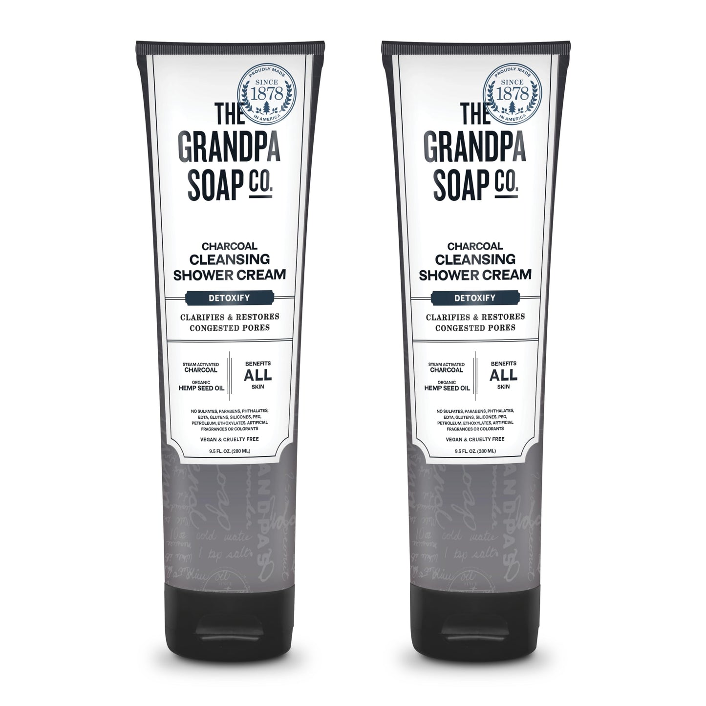 The Grandpa Soap Company Charcoal Cleansing Shower Cream - Clarifies & Restores Congested Pores, With Activated Charcoal & Hemp Seed Oil, Detoxifies