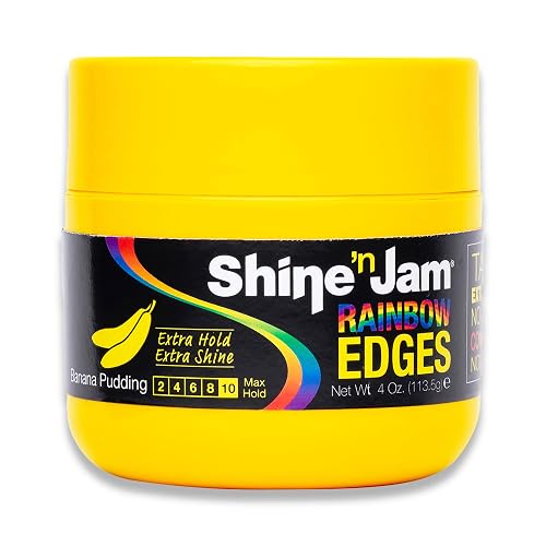 AmPro Shine-n-Jam Rainbow Edges - Curly Hair Gel for Women - Styling Gel for Women - Strengthens with Silk Protein - Banana Pudding - 4 oz