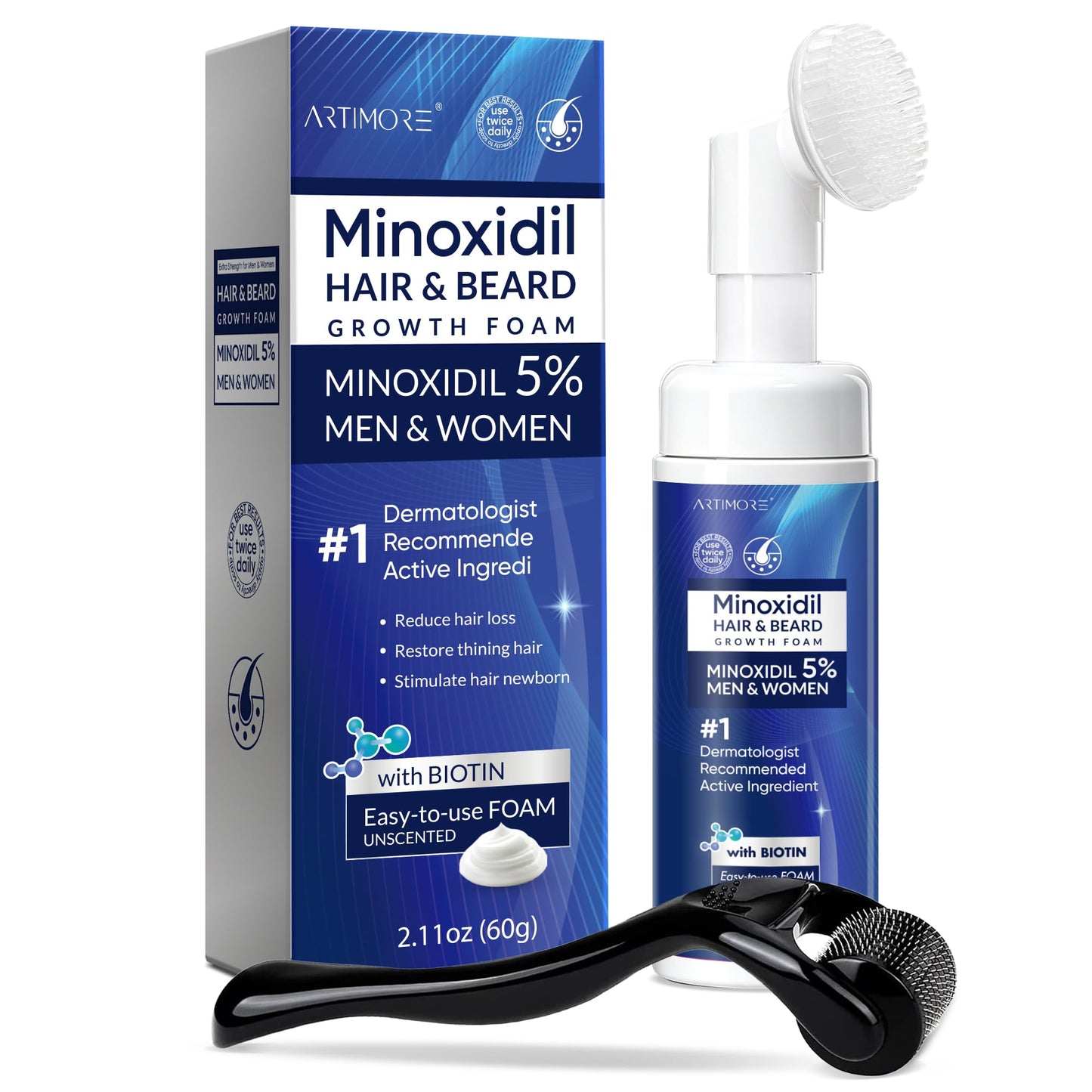 5% Minoxidil Hair Growth Serum for Men & Women with Biotin: Minoxidil for Men and Women, 5 Percent, Hair Regrowth Treatment, Extra Strength (2 FL OZ Beauty and Personal Care Artimore Default Title