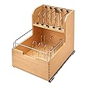 Rev-A-Shelf 18" Divided Storage Bin for Kitchen or Bathroom Cabinets, Food Storage Containers/Utensils Organizer w/Soft-Close, Wood, 4FSCO-18SC-1