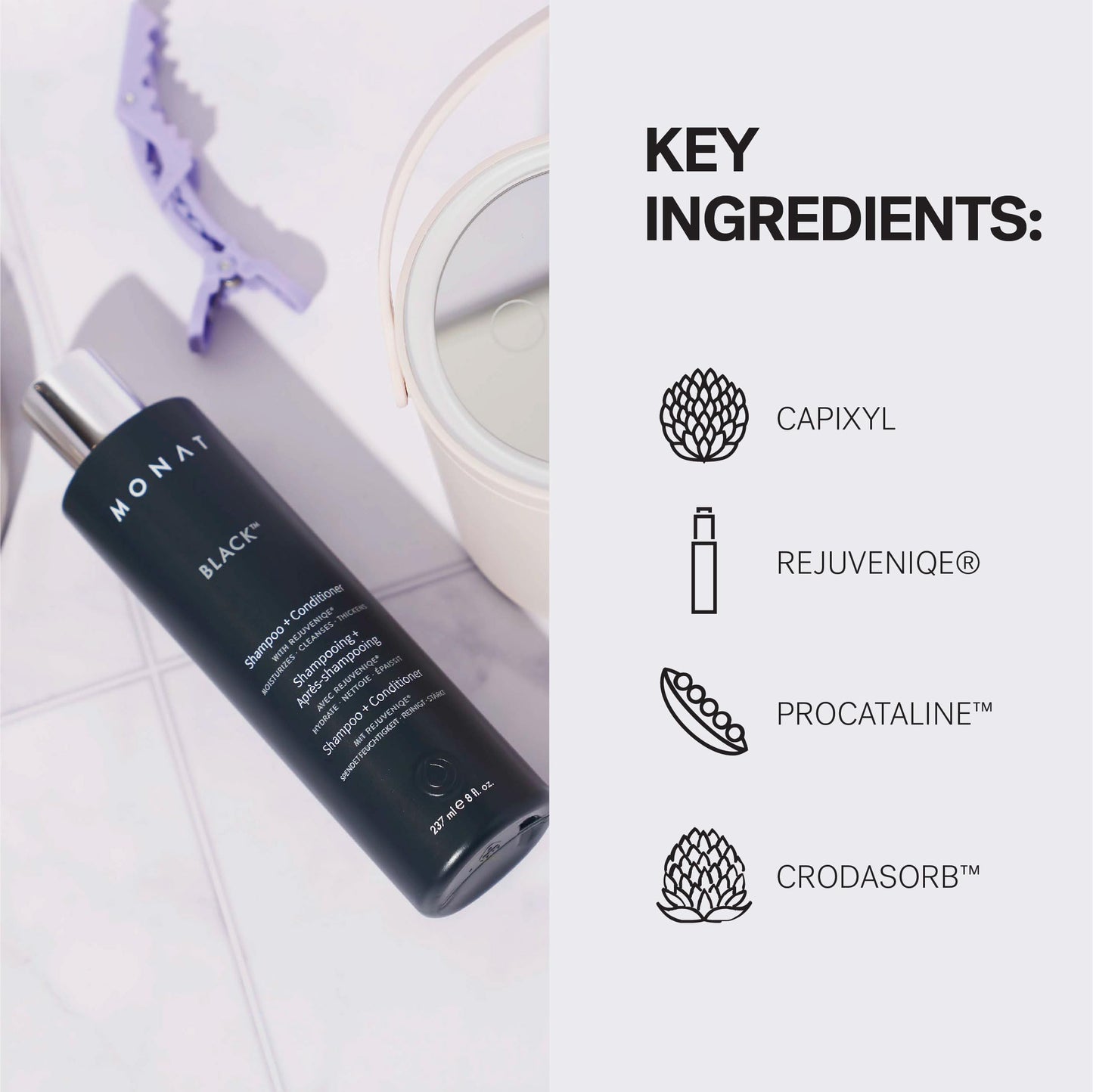 MONAT Black Shampoo + Conditioner - 3-Month Supply - A 2-in-1 Formula for Optimal Hair Care in One Step - Cleanses, Conditions, and Promotes Stronger