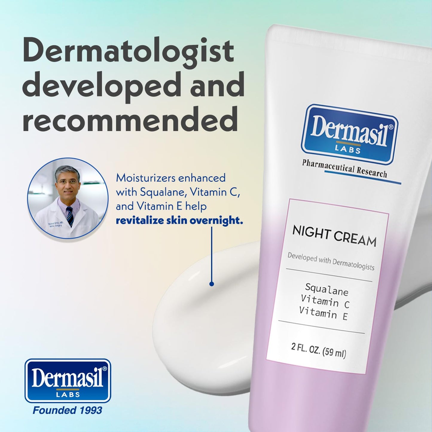 Dermasil Night Cream 3-Pack – Anti-Aging Face Moisturizer with Squalane, Hyaluronic Acid, Vitamin C, and Vitamin E, 2 Oz Ea