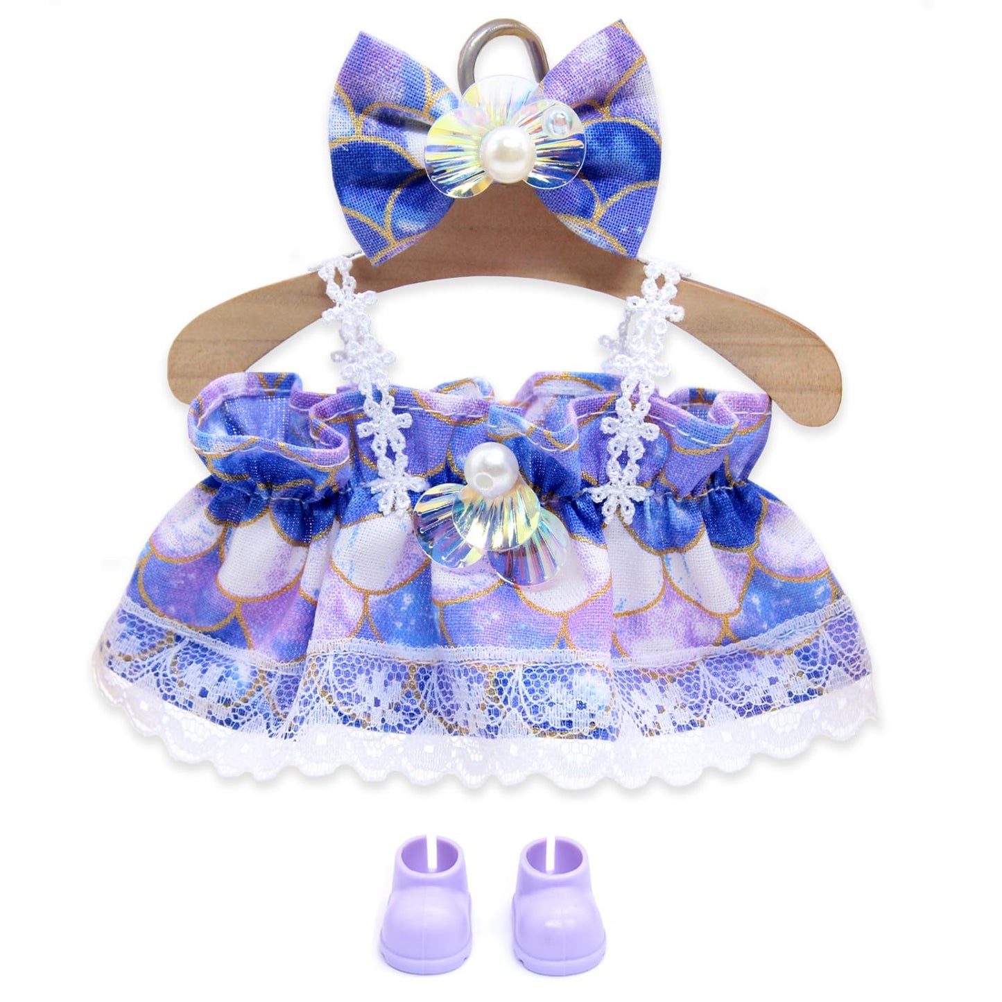 17cm Doll Clothes, 3 Piece Clothing for Outfit, Dress Up Clothes for 15cm Plush Dolls, Dress Hair Clip and Shoes (NO Doll) (Style A)