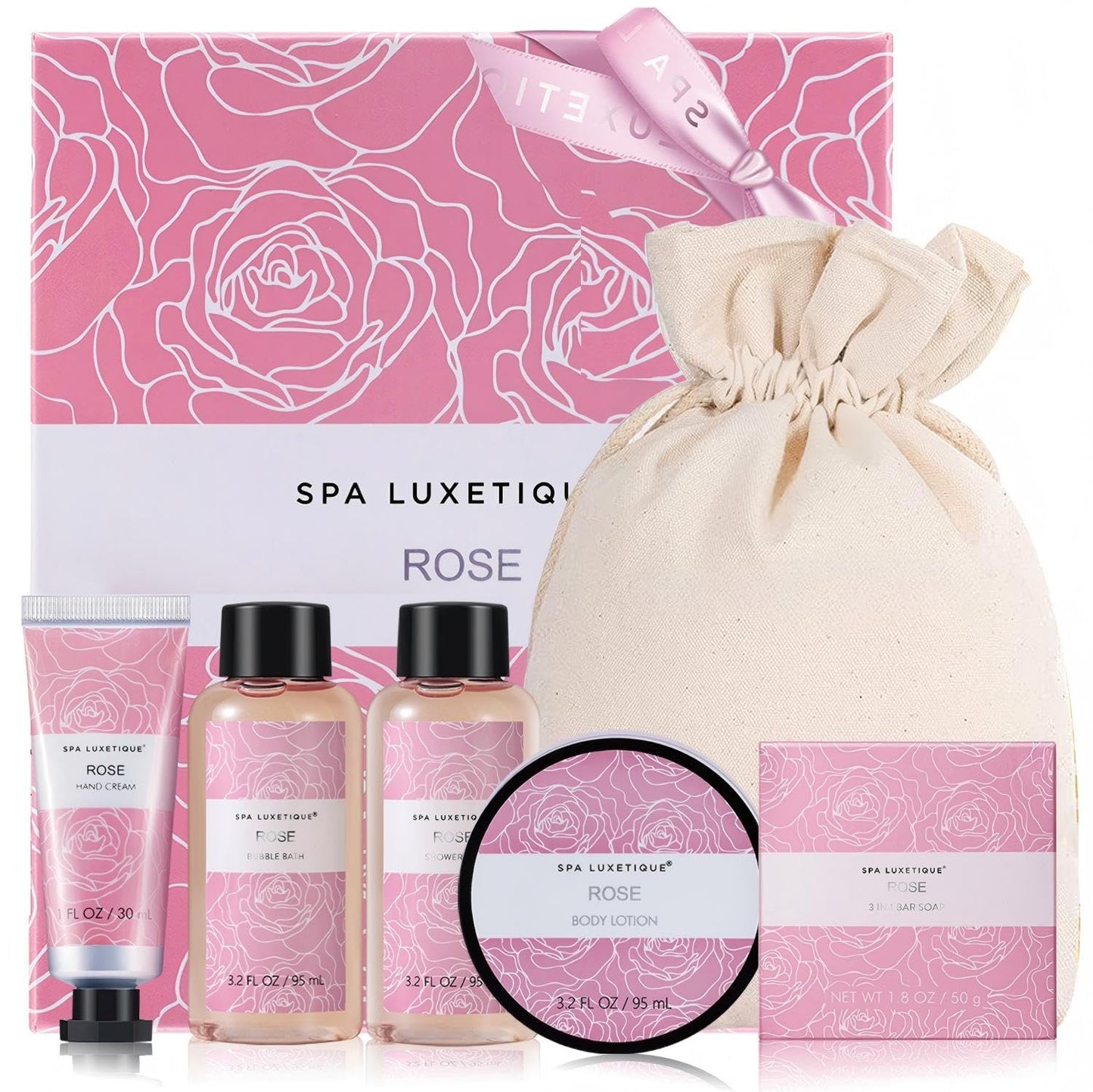 Spa Luxetique Gifts for Women, Bath and Body Gifts Set 6pcs Gift Baskets Rose Bath Sets for Women Valentine's Day Gifts for Her