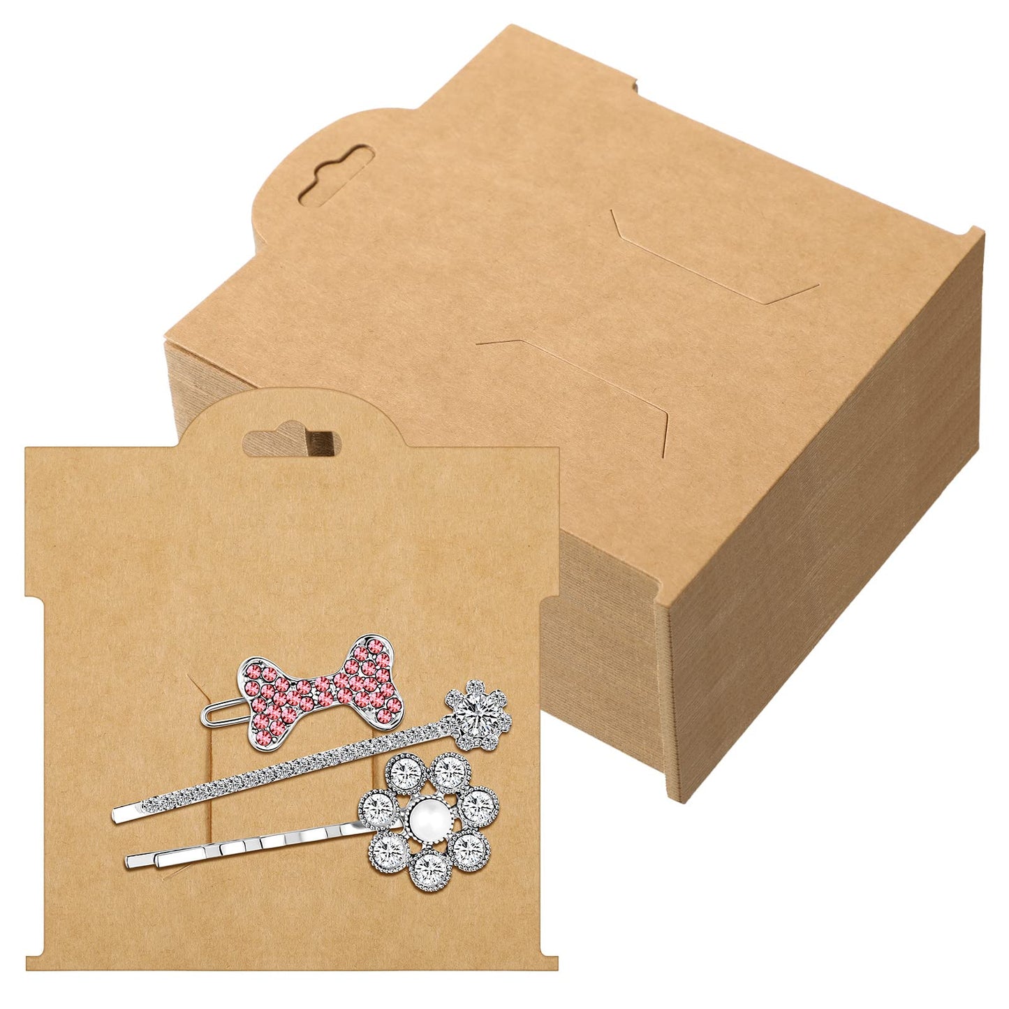 50 Pcs Hair Clip Display Cards 4.75 x 5.25 Inch Kraft Hair Bow Holder Cards Brown Bow Display Rectangular Clip Collecting Cardboard for Barrettes