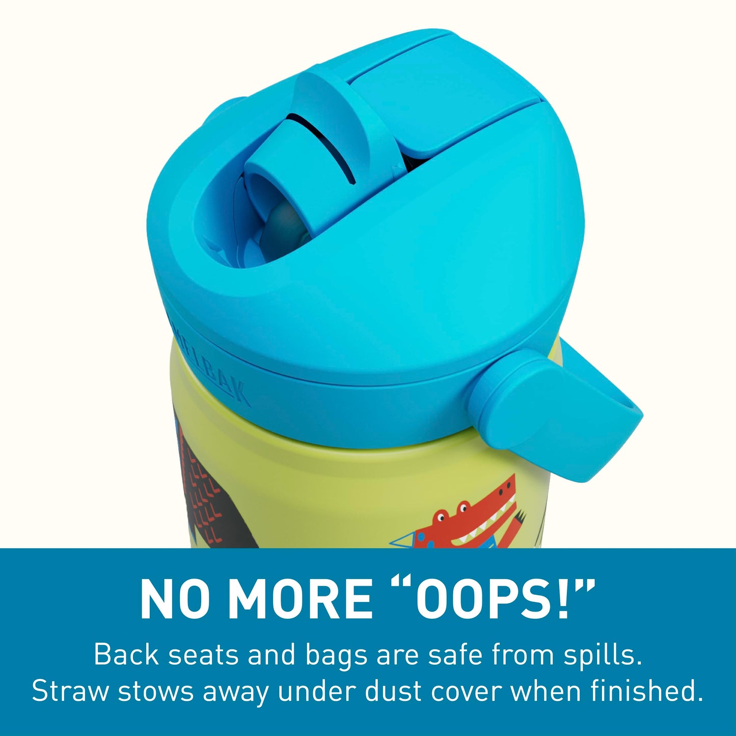 CamelBak Thrive Flip Straw Kids Bite Valve Stainless Steel Water Bottle Dino Jam, 12oz