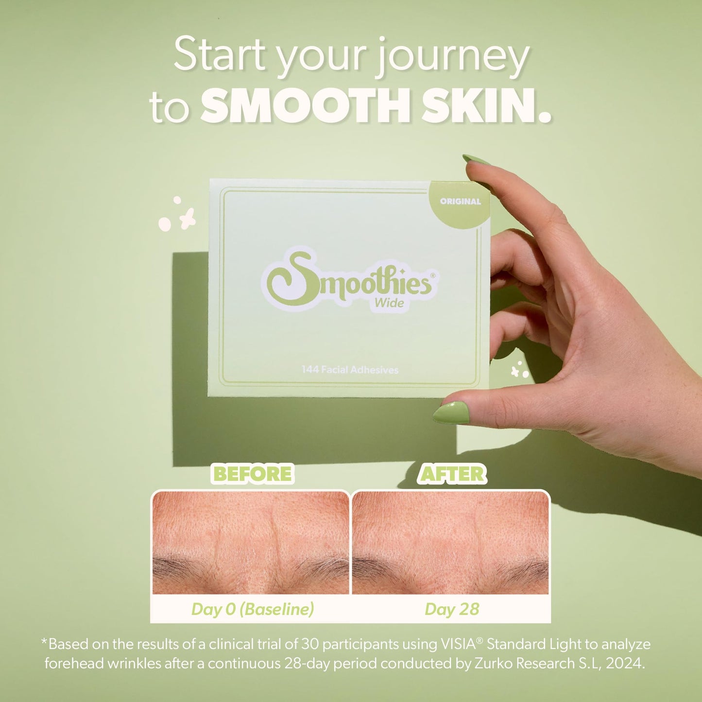 Smoothies Wide Wrinkle Patches for Face Overnight - Facial Patches for Elevens, Crows Feet and more, 144 Facial Adhesives per Box - Face Tape, Made in Beauty and Personal Care Smoothies