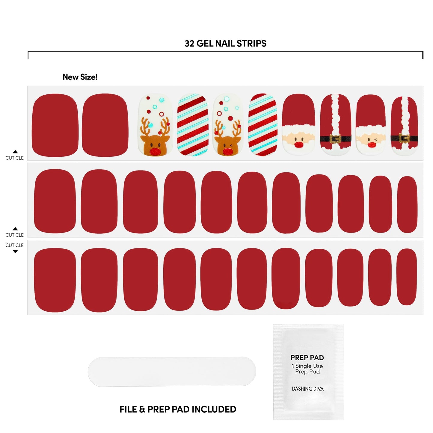 Dashing Diva Gloss Nail Strips - Santa's Helper - UV Free, Chip Resistant, Long Lasting Gel Nail Stickers - 3-Piece Manicure Set - Contains 32 Wraps Beauty & Personal Care Dashing Diva