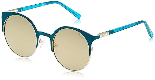 GUESS Women's Gu3036 GU3036 Round Sunglasses, turquoise & brown mirror, 51 mm
