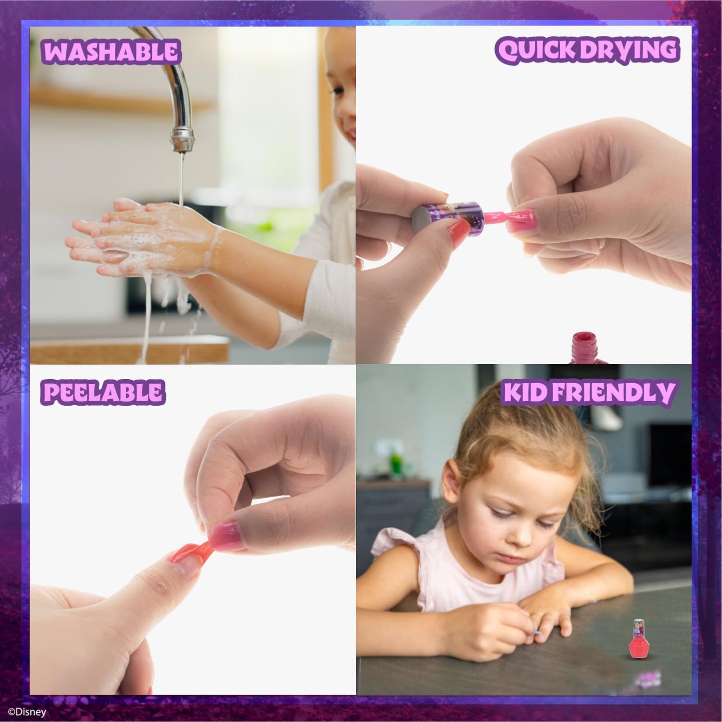 Disney Frozen Non-Toxic Peel-Off Nail Polish Set with Shimmery and Opaque Colors with Nail Gems for Girls Ages 3+, Perfect for Parties, Sleepovers