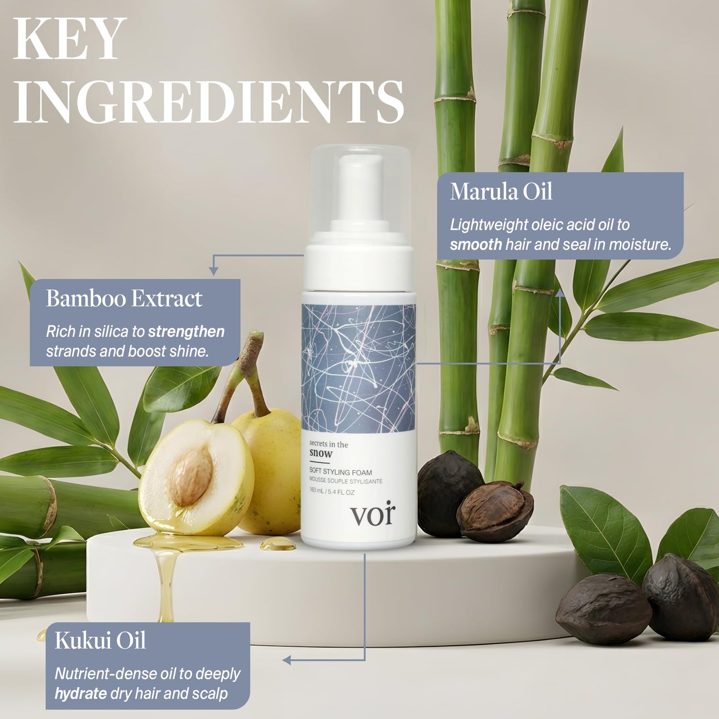Voir Haircare Curly Hair Mousse - Hydrating Non-Crunchy Styling Foam for Frizz Control & Defined Curls, Vegan with Bamboo Extract & Marula Oil, 5.4 Fl