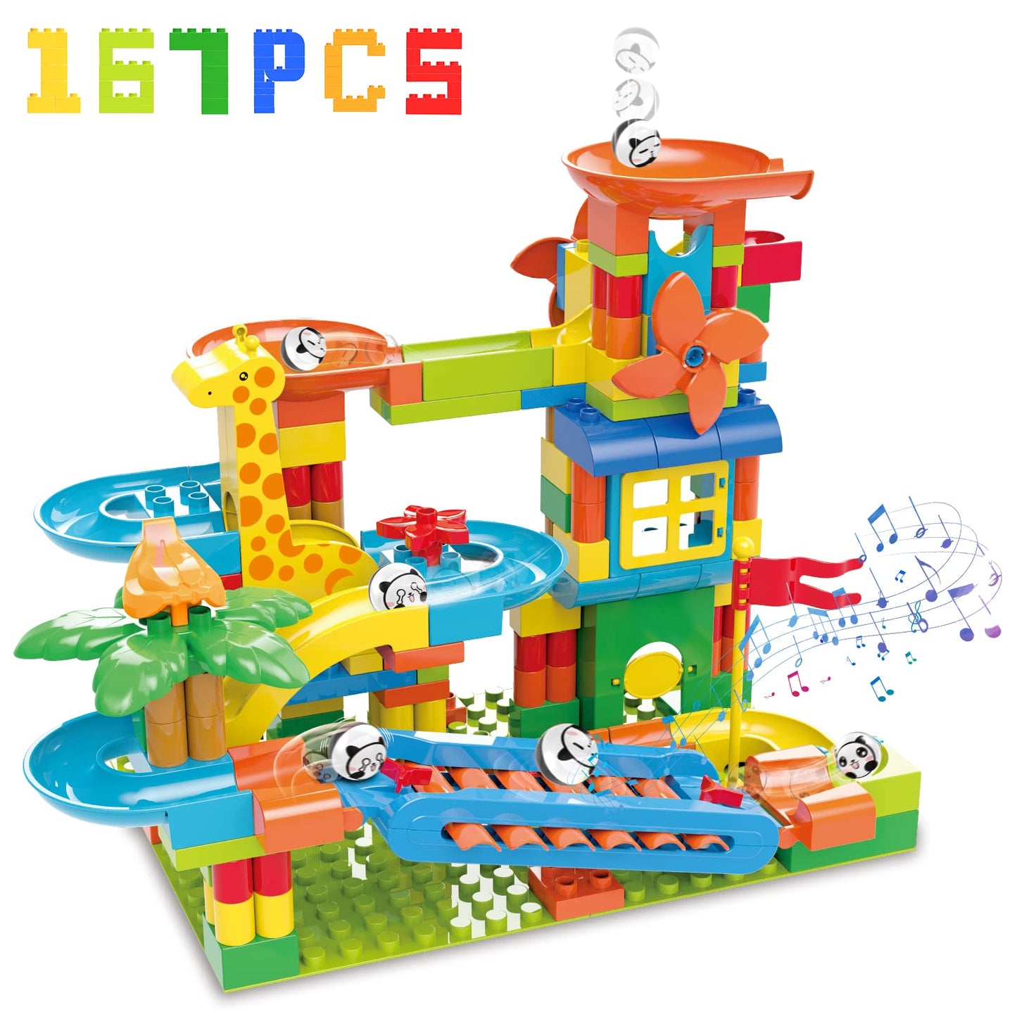 BATTOP Marble Run 167pcs Big Block Set – STEM Race Track Building Toy with 4 Balls for Kids Ages 4-8, Fun Christmas Gift for Boys & Girls
