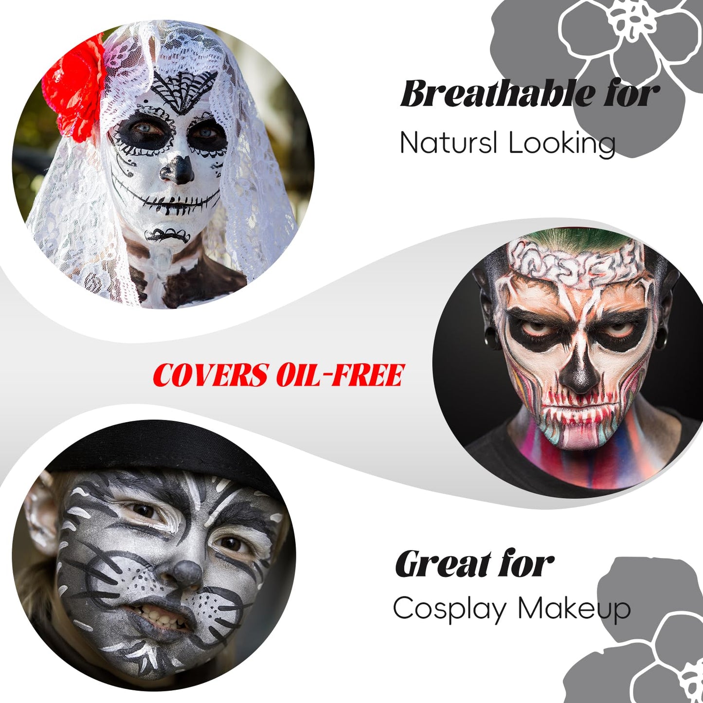 White Face Body Paint, Water Based Cream White Body Painting For Art Theater Halloween Party Cosplay Clown Skull Joker Zombie Vampire Skeleton Goth
