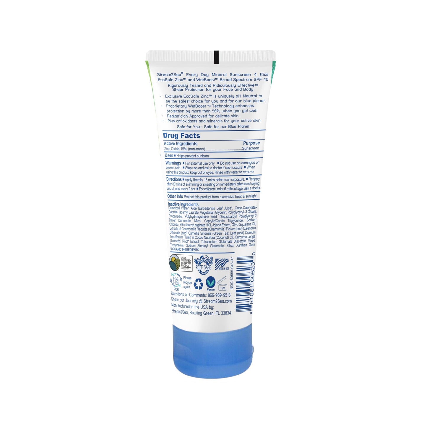 SPF 45 Every Day Kids Mineral Sunscreen | 2.5 Fl Oz Biodegradable, Paraben Free & Reef Safe Sunscreen for Face & Body for Kids | Non-Greasy
